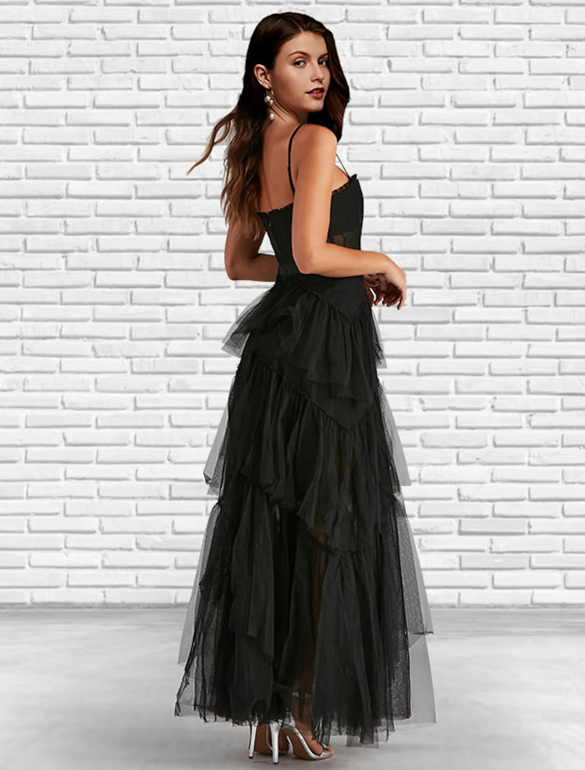 Wholesa A-Line Prom Dresses Corsets Dress Party Wear Prom Ankle Length Sleeveless Strapless Tulle Ladder Back with Ruffles Pure Color