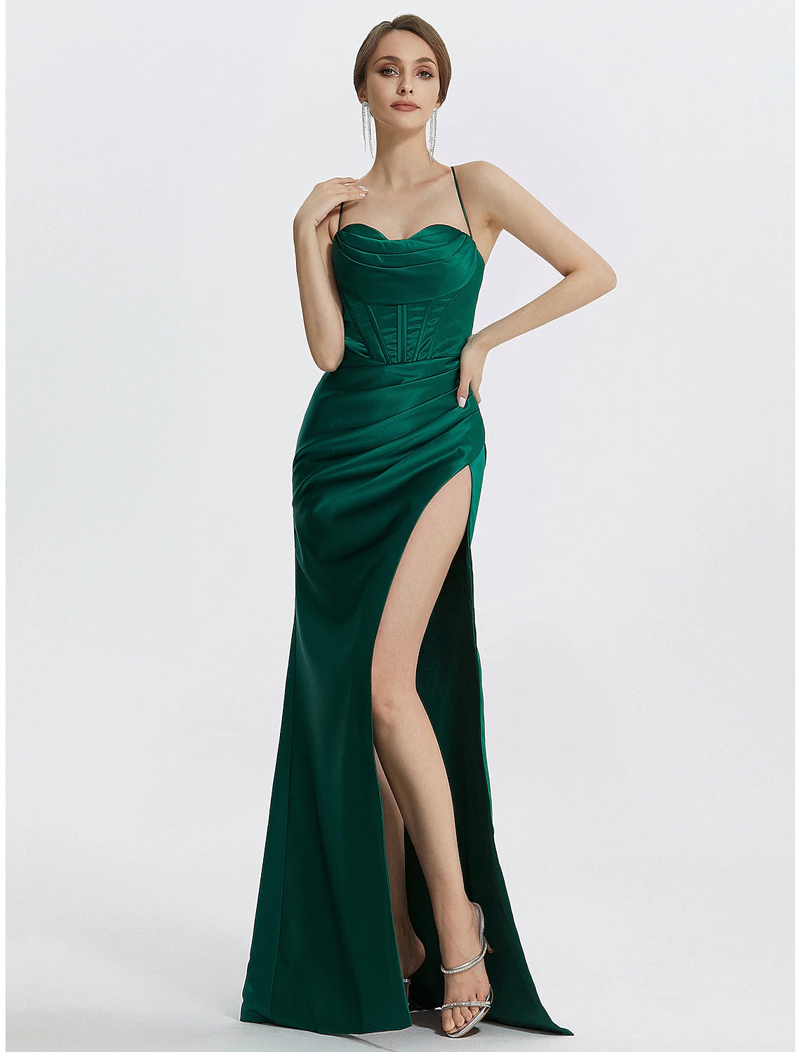 Wholesa Mermaid / Trumpet Prom Dresses Corsets Dress Wedding Guest Black Tie Floor Length Sleeveless Cowl Neck Satin with Ruched Slit