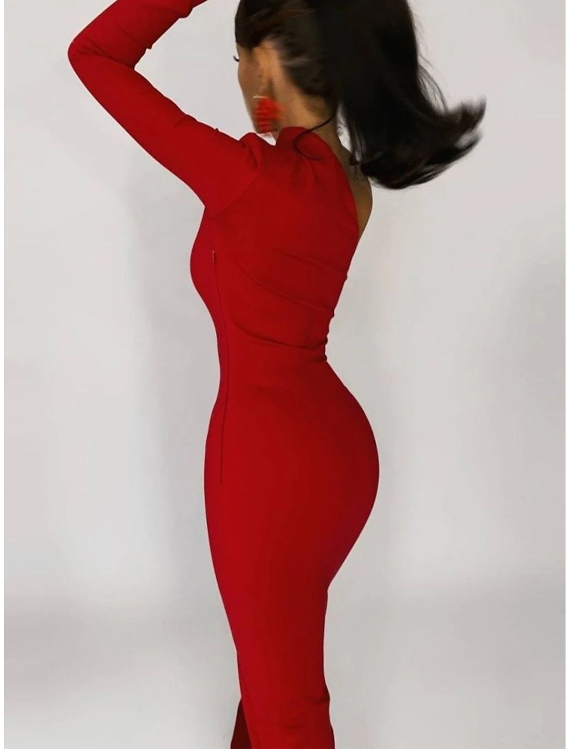 wholesale  Mermaid / Trumpet Evening Gown Minimalist Dress Formal Evening Sweep / Brush Train Long Sleeve One Shoulder Fall Wedding Guest Stretch Fabric with Slit Pure Color