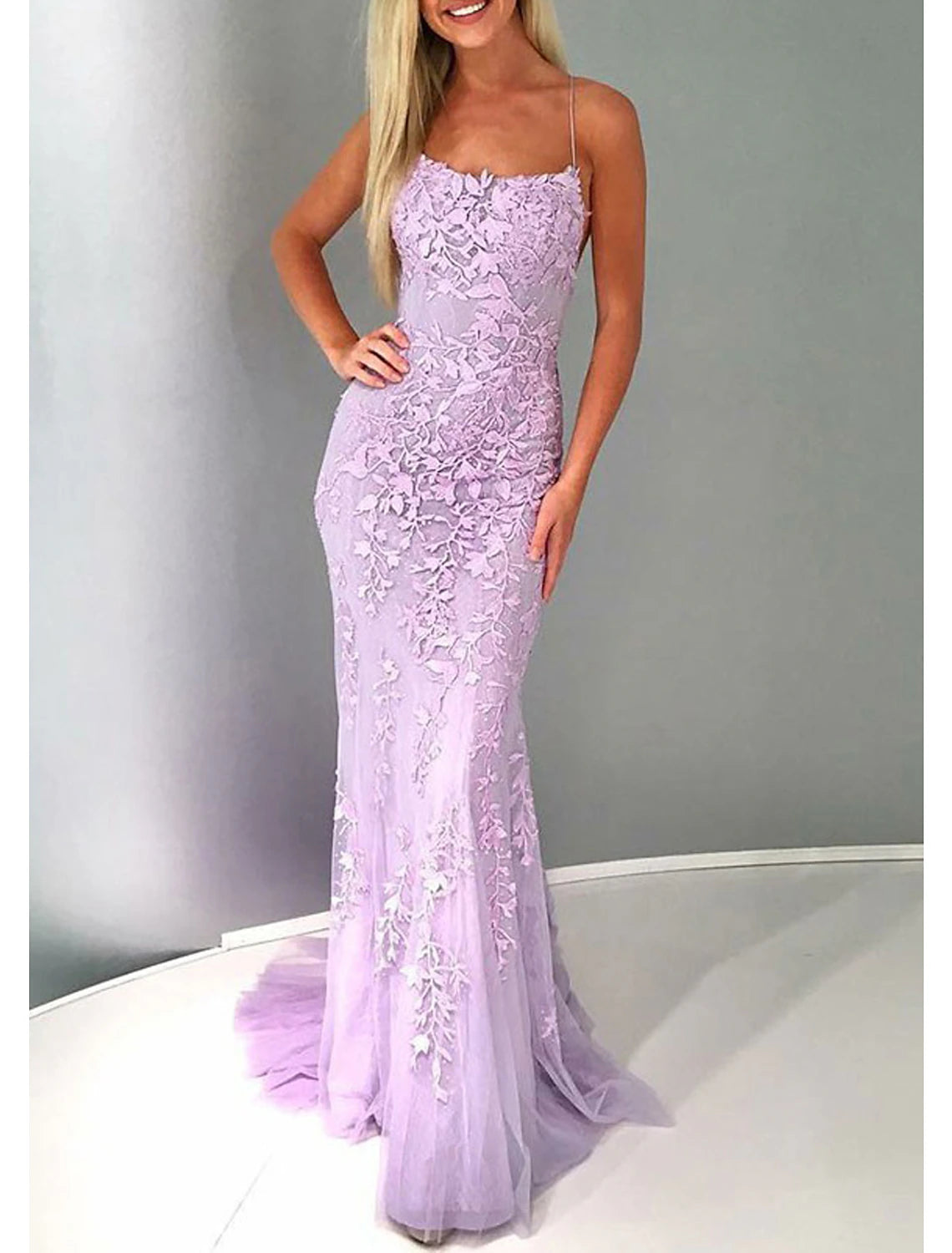 wholesale  Mermaid / Trumpet Prom Dresses Open Back Dress Formal Prom Court Train Sleeveless Strapless Lace Backless with Appliques