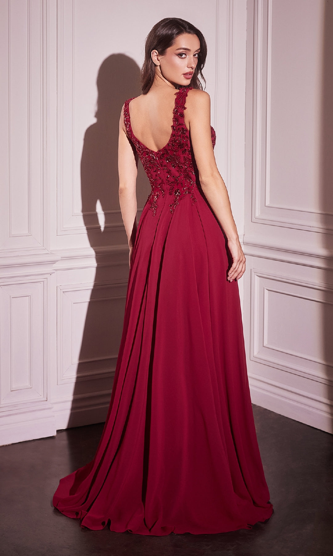 Gorgeous A-Line Scoop Sleeveless Low Back Floor-Length Prom Bridesmaid Gown