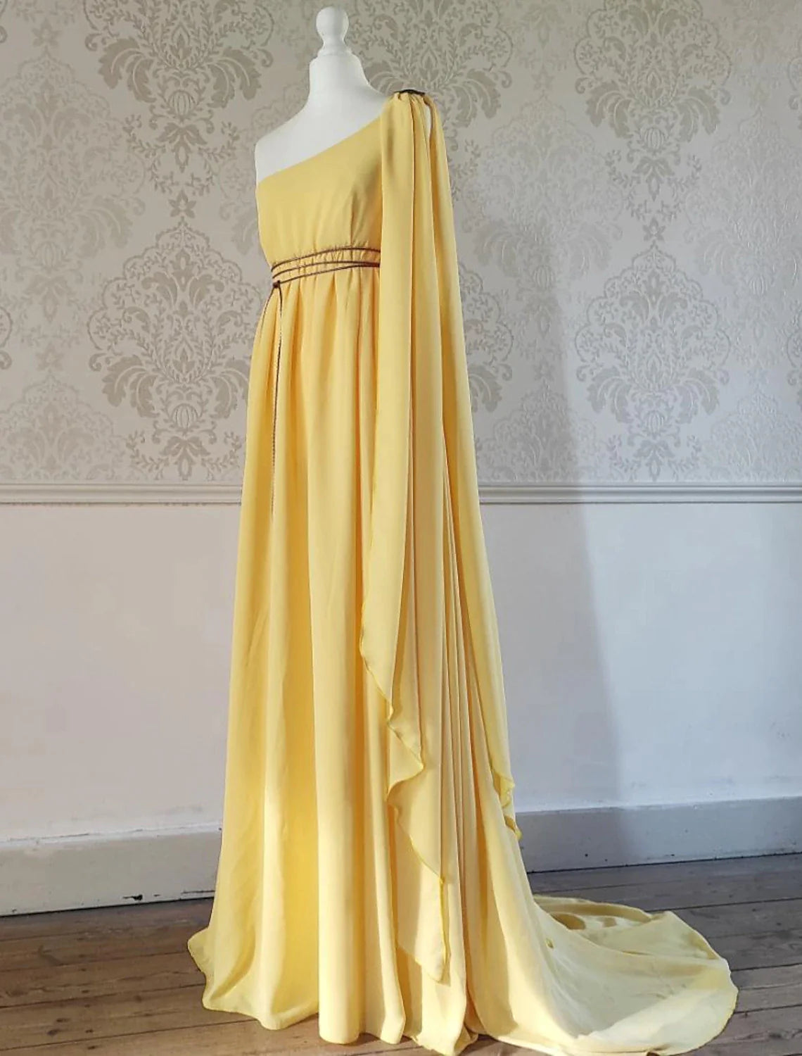 Wholesa A-Line Wedding Guest Dresses Elegant Dress Evening Party Court Train Sleeveless One Shoulder Chiffon with Strappy