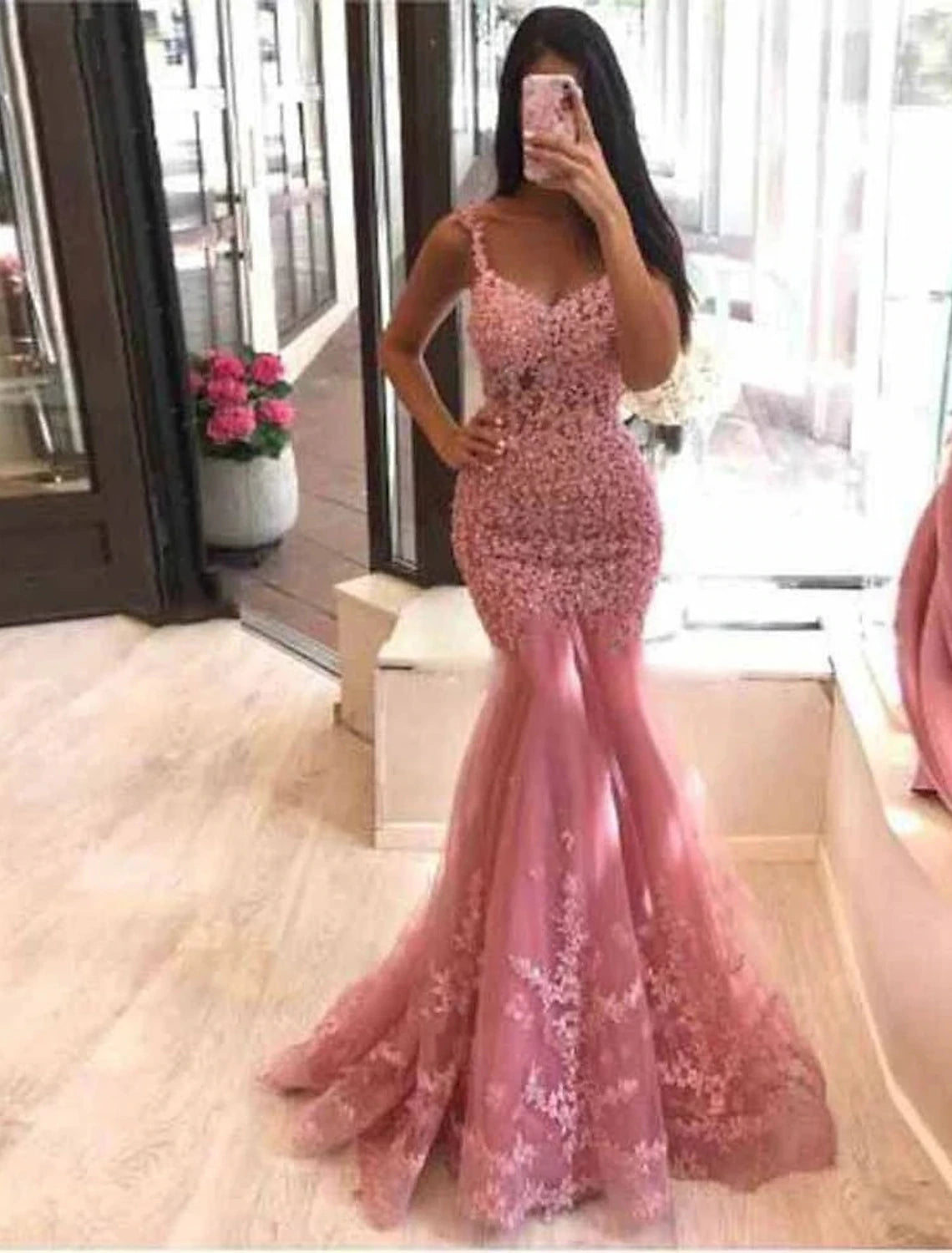 wholesale  Mermaid / Trumpet Minimalist Elegant Party Wear Formal Evening Dress V Neck Sleeveless Sweep / Brush Train Tulle with Beading Appliques