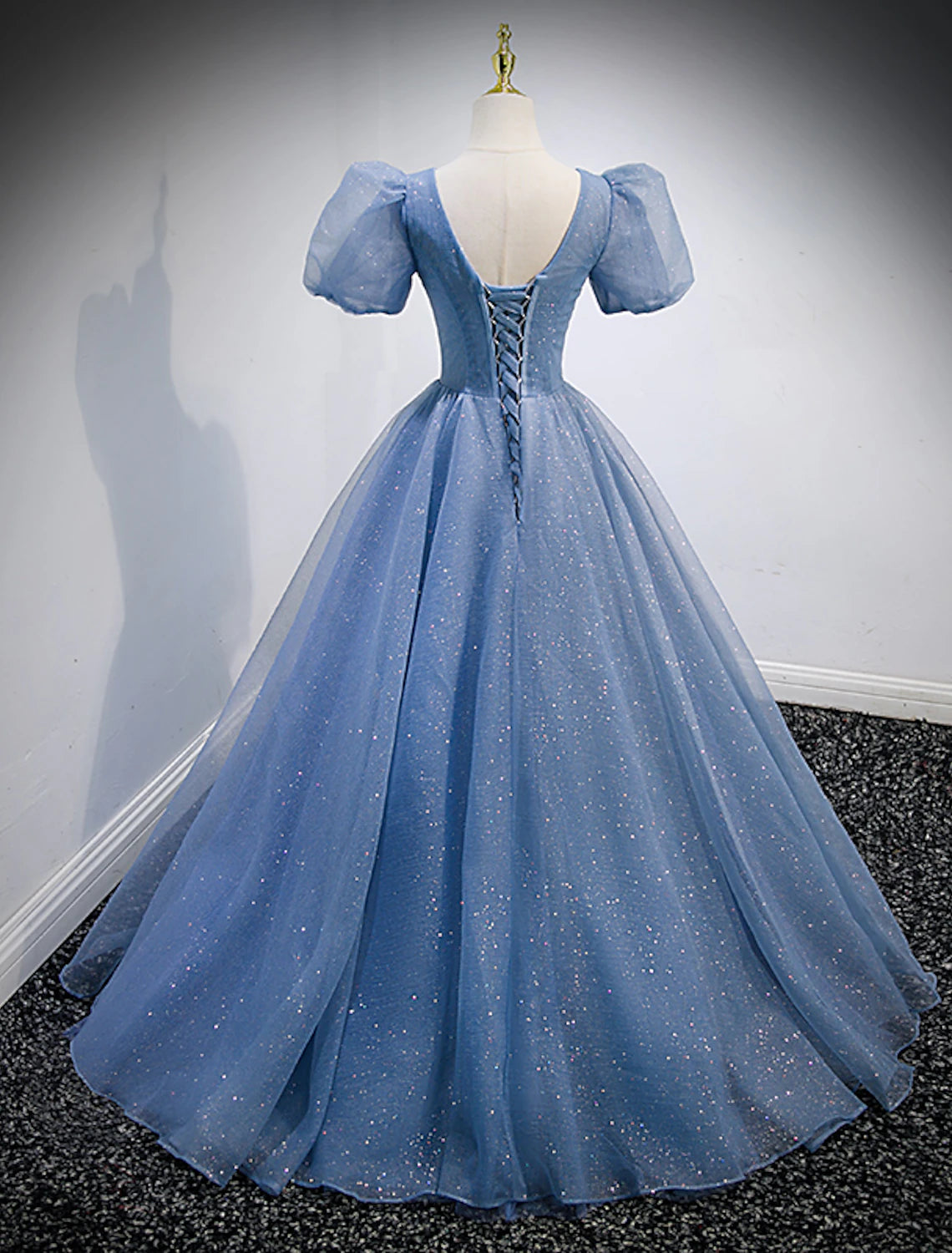 Wholesa  A-Line Prom Dresses Puffy Dress Wedding Guest Quinceanera Floor Length Short Sleeve V Neck Tulle with Sequin