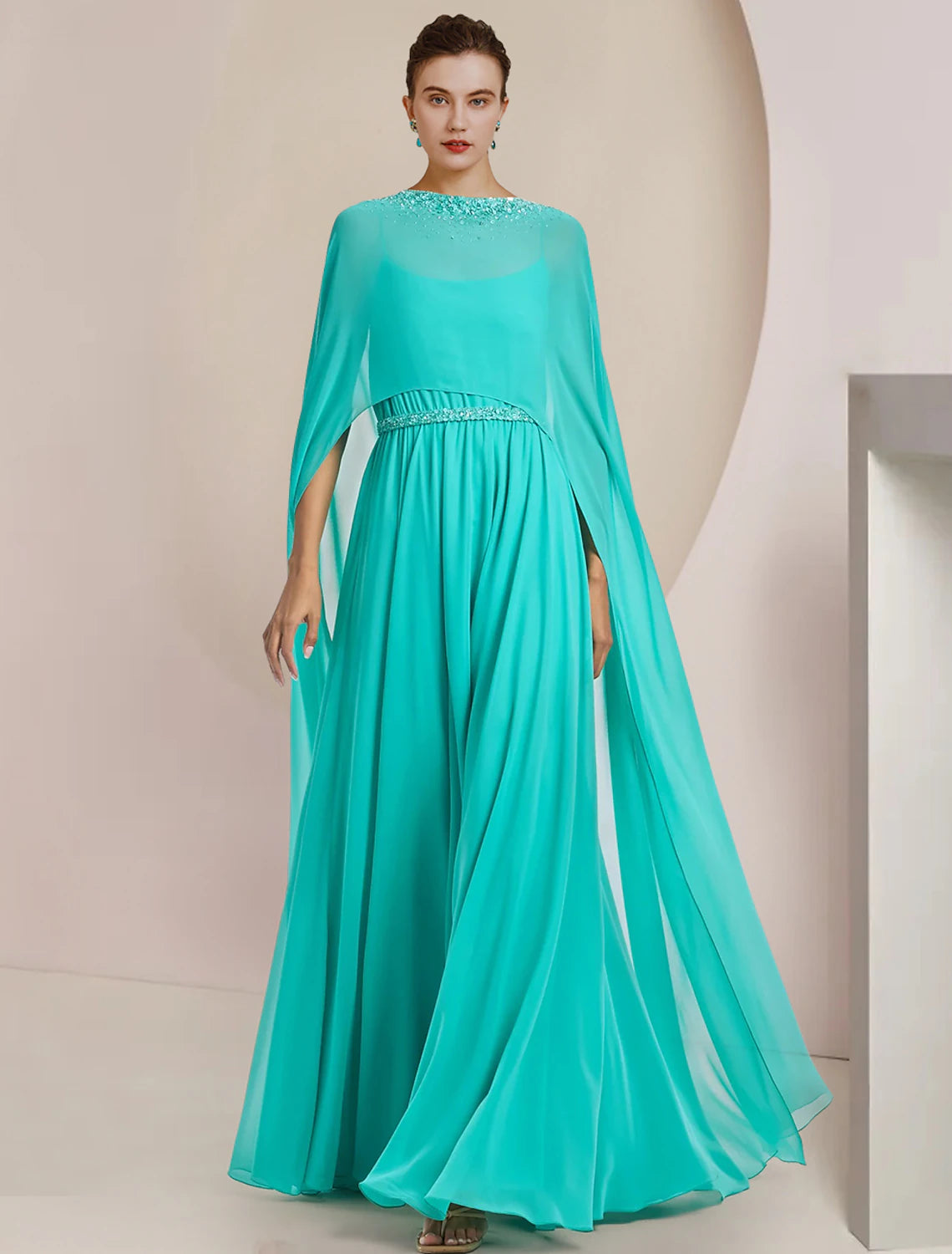 wholesale Two Piece Jumpsuits Jumpsuit / Pantsuit Mother of the Bride Dress Formal Wedding Guest Elegant Scoop Neck Tea Length Chiffon Sleeveless with Beading Appliques