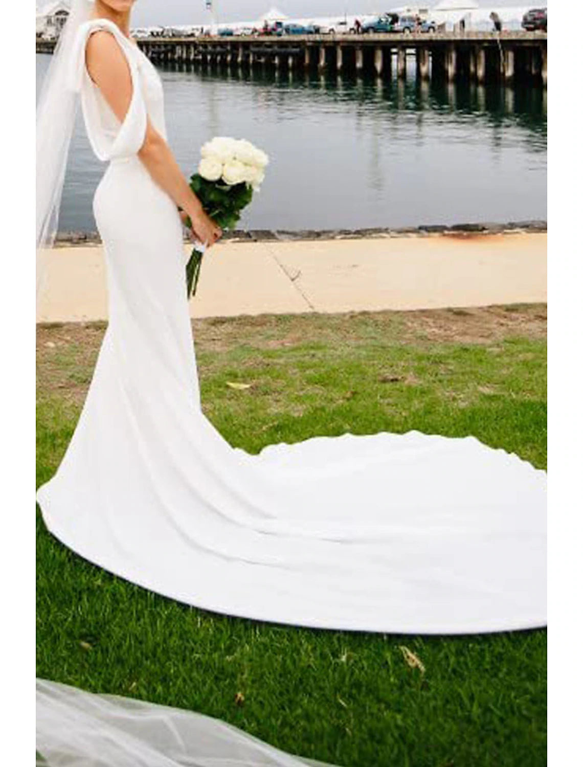 wholesale  Boho Wedding Dresses Mermaid One Shoulder Sleeveless Court Train Stretch Fabric Bridal Gowns With Bow(s)