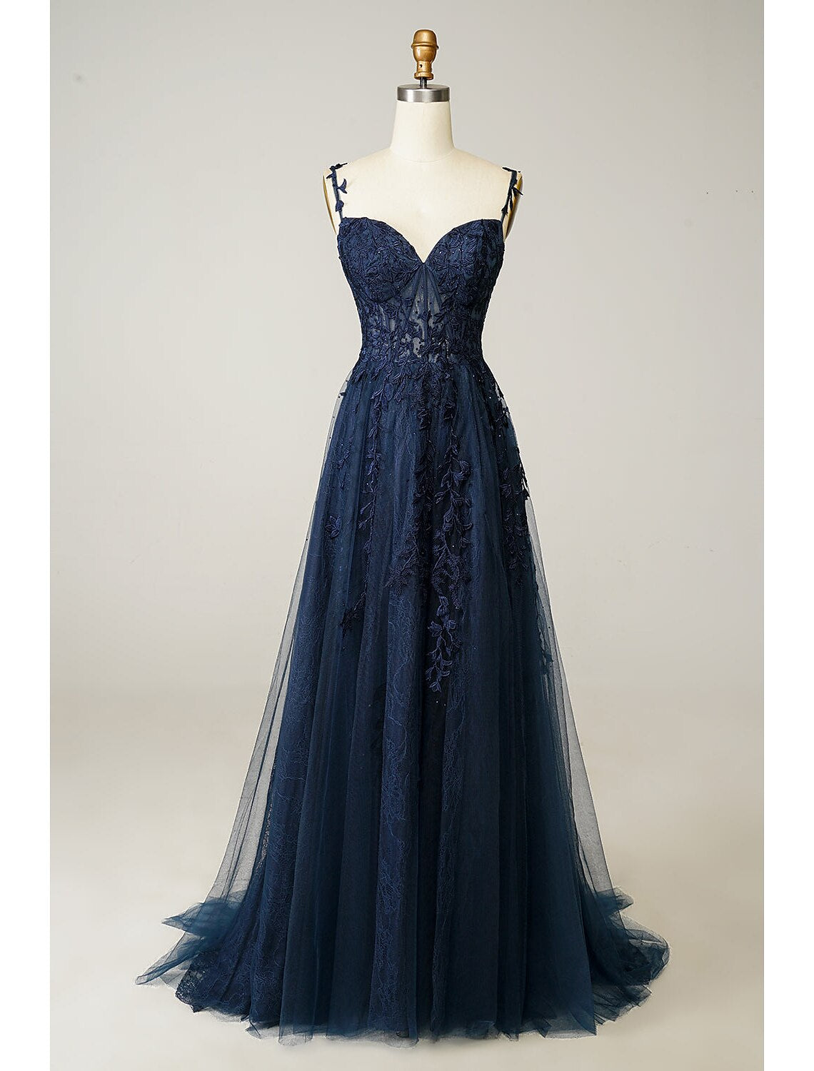 wholesale  A-Line Prom Party Dress See Through Dress Formal Prom Sweep / Brush Train Sleeveless Sweetheart Tulle Backless with Beading Slit Appliques