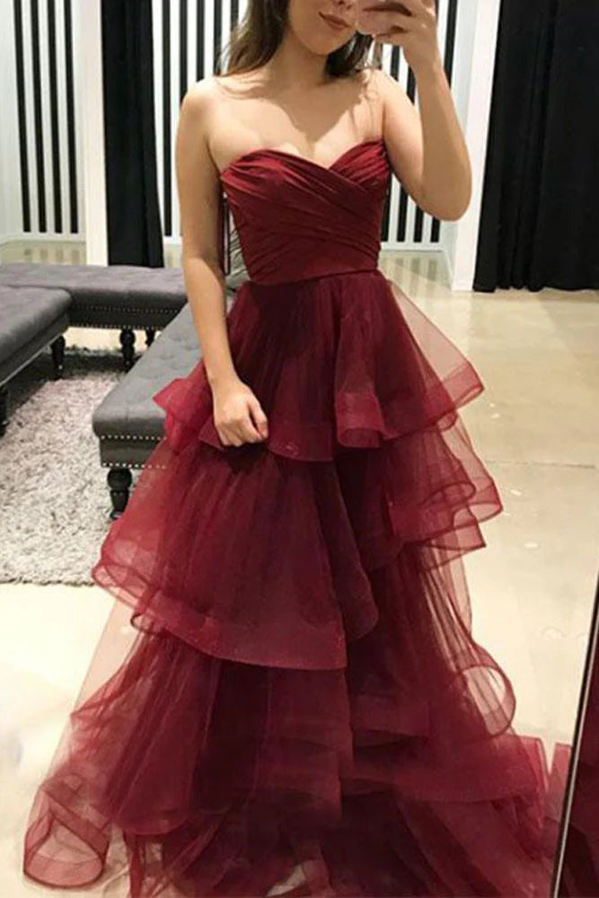 Wholesa Simple sweetheart neck tulle long prom dress