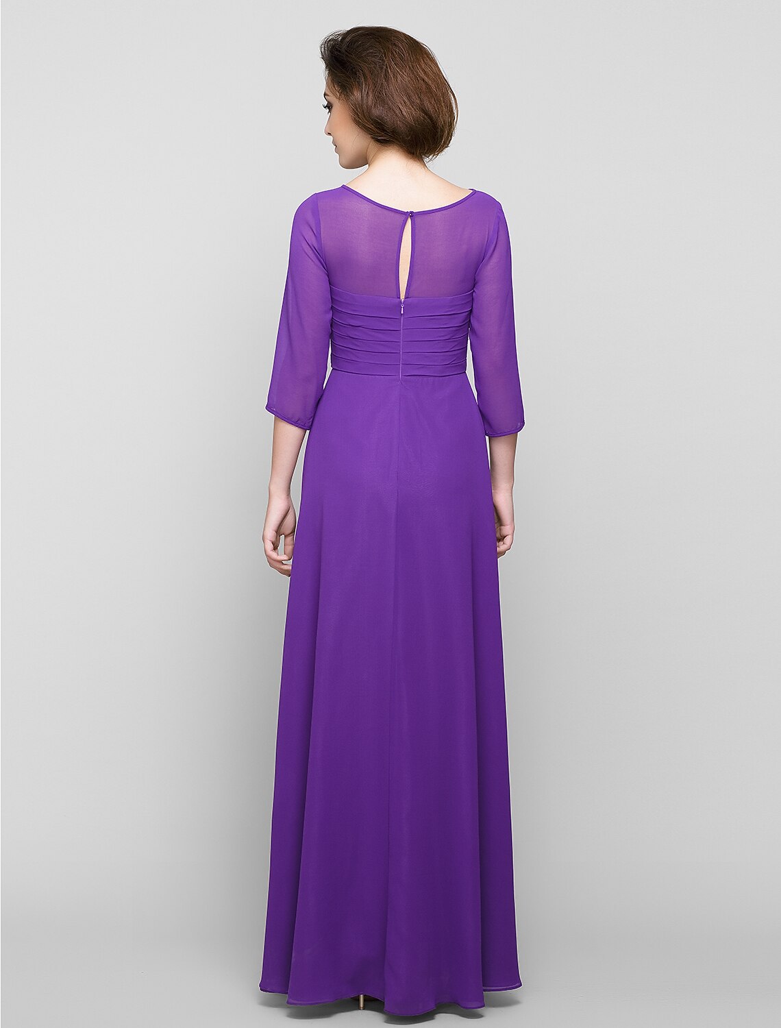 wholesale   A-Line Mother of the Bride Dress Elegant Scoop Neck Ankle Length Chiffon 3/4 Length Sleeve No with Ruched
