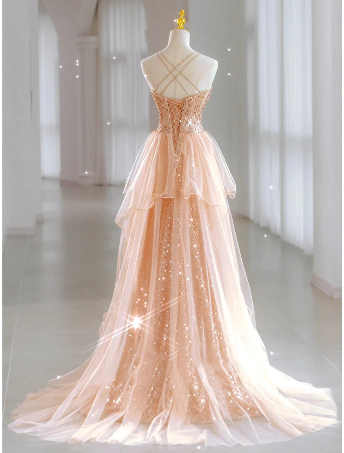 Wholesa A-Line Party Dresses Party Dress Party Wear Floor Length Sleeveless Sweetheart Tulle with Sequin