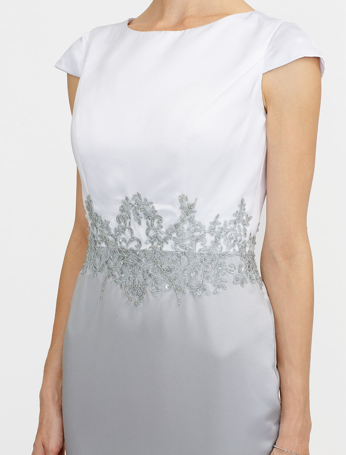 wholesale  Sheath / Column Mother of the Bride Dress Formal Two Piece Jewel Neck Short / Mini Satin Short Sleeve yes with Lace Pleats