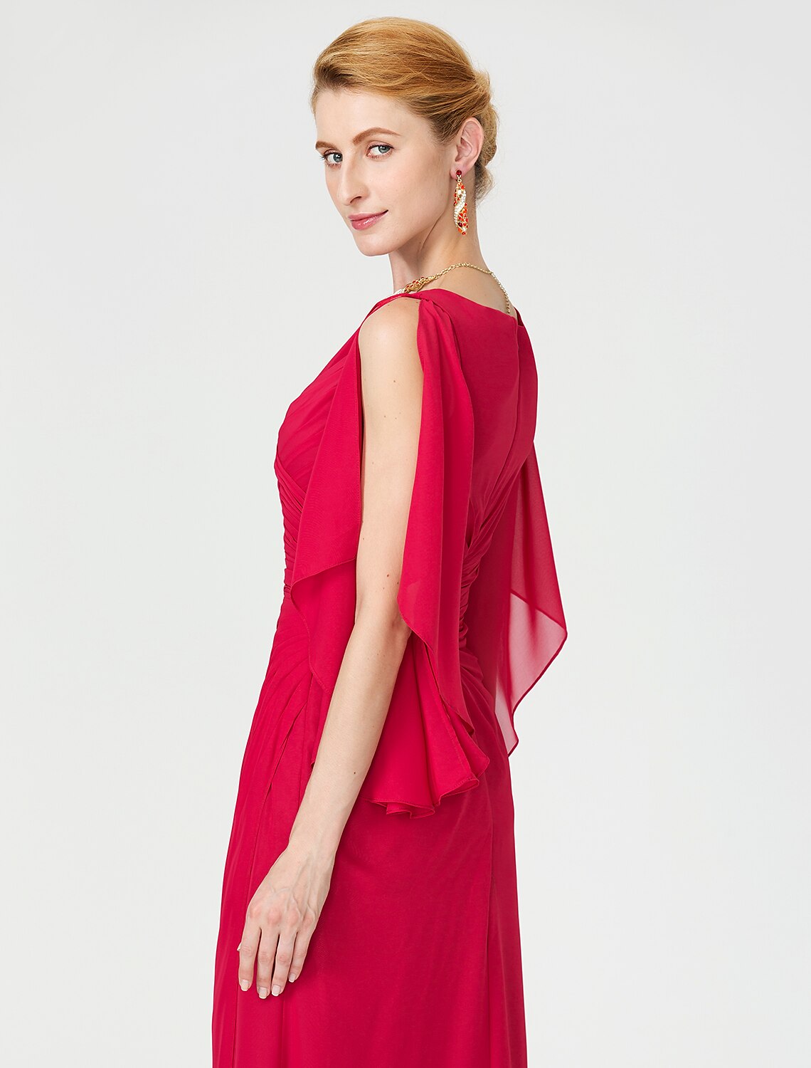 wholesale  Sheath / Column Mother of the Bride Dress Furcal V Neck Floor Length Chiffon Half Sleeve No with Criss Cross Split Front