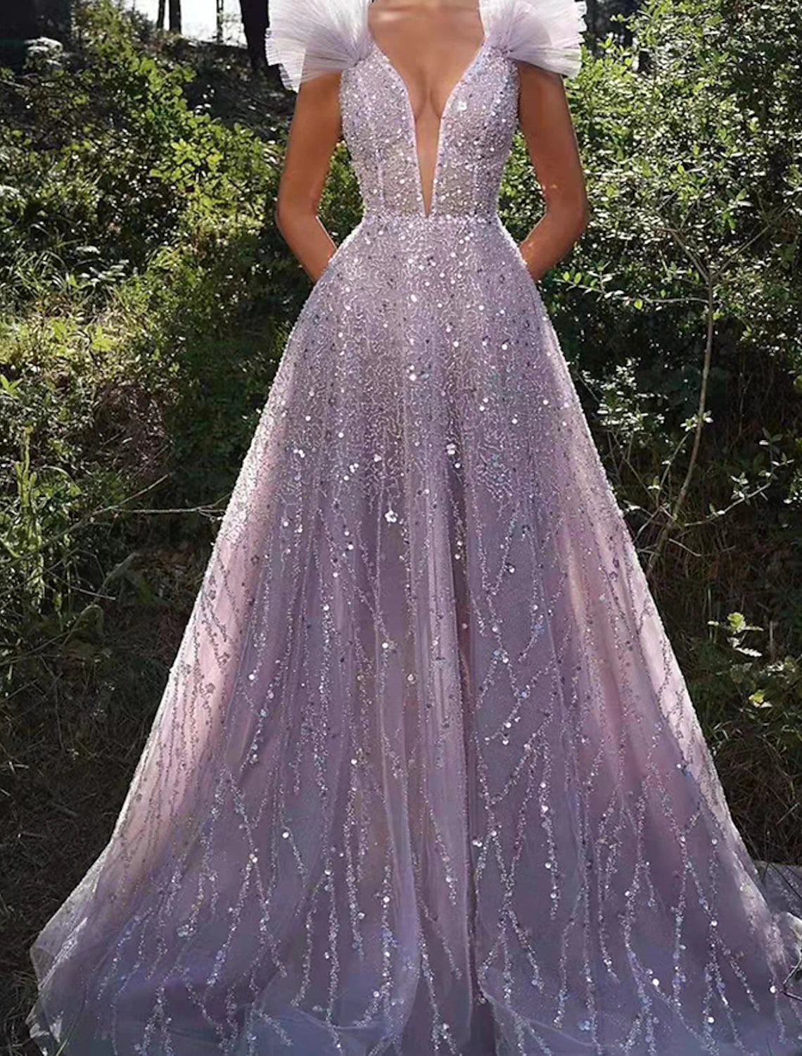 wholesa A-Line Prom Dresses Sparkle & Shine Dress Formal Wedding Party Floor Length Sleeveless V Neck Sequined Backless with Sequin