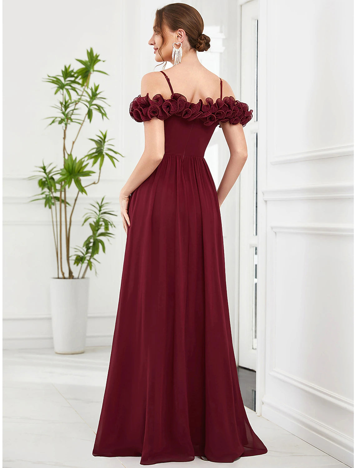 wholesa A-Line Prom Dresses Vintage Dress Wedding Guest Birthday Floor Length Sleeveless Off Shoulder Bridesmaid Dress Chiffon with Appliques Shouder Flower