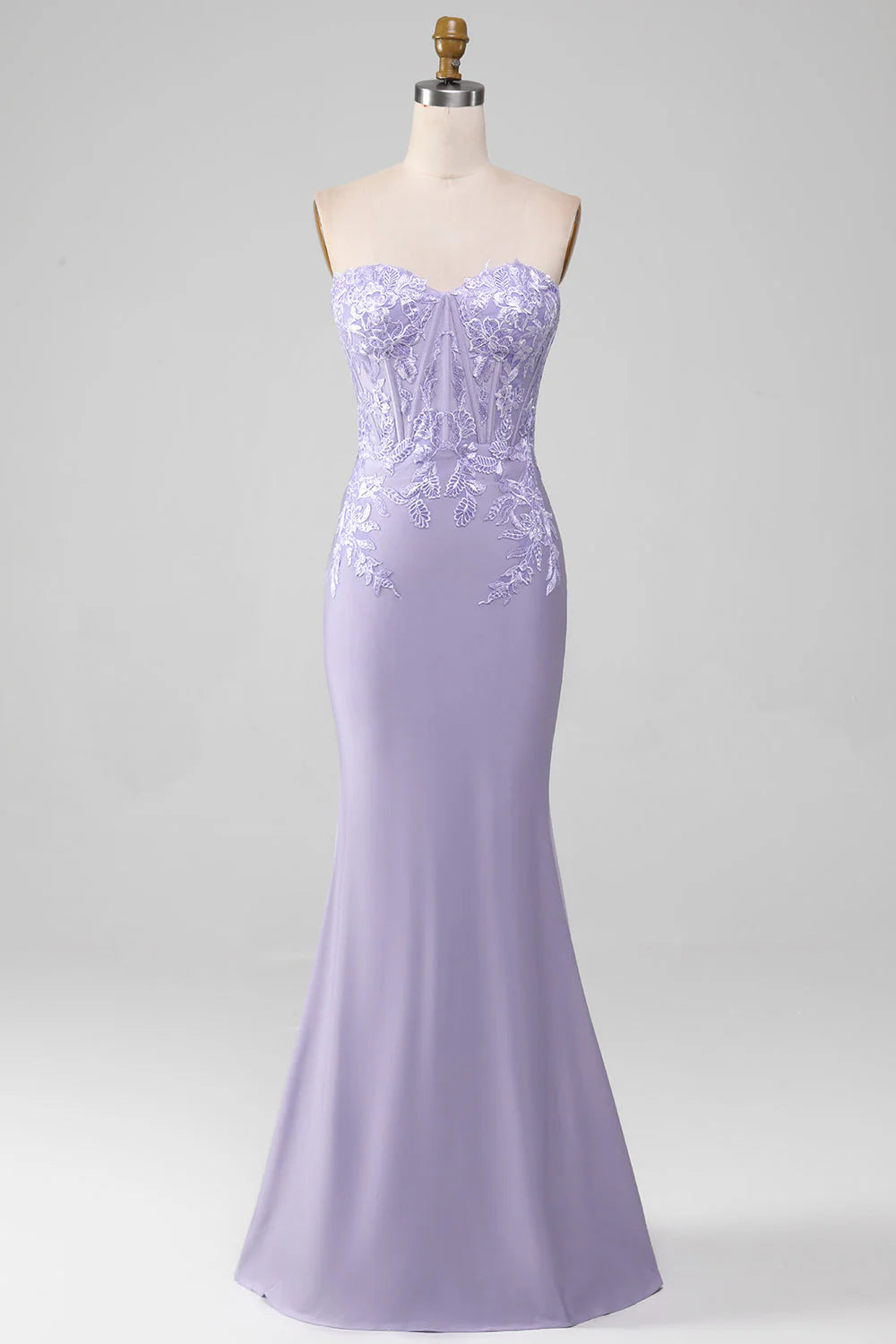 Wholesa Sheath Strapless Corset Prom Dresses With Lace Appliques
