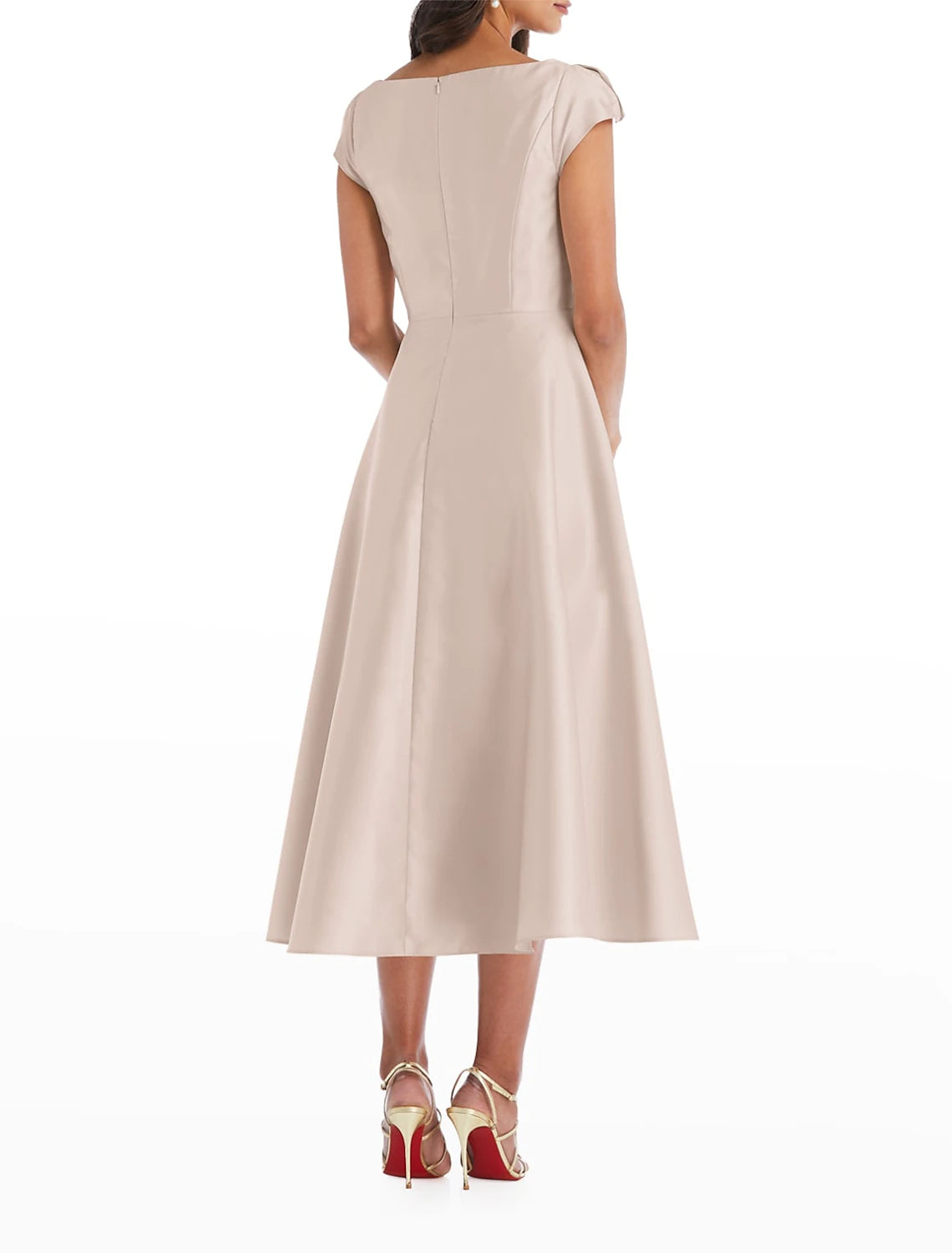Wholesa A-Line Cocktail Dresses Elegant Dress Wedding Guest Engagement Tea Length Short Sleeve Scoop Neck Italy Satin with Draping