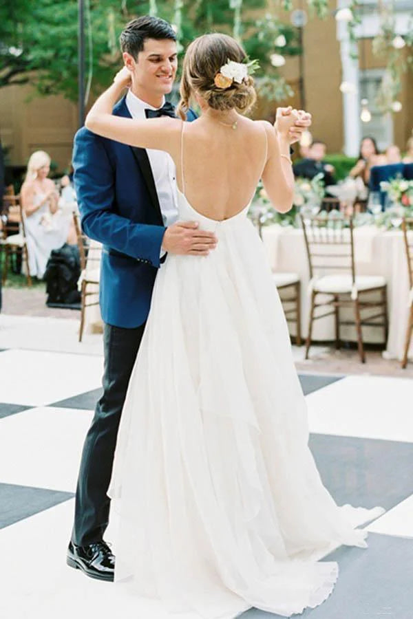 Wholesa A Line Charming V Neck Backless Ivory Tulle Wedding Dresses