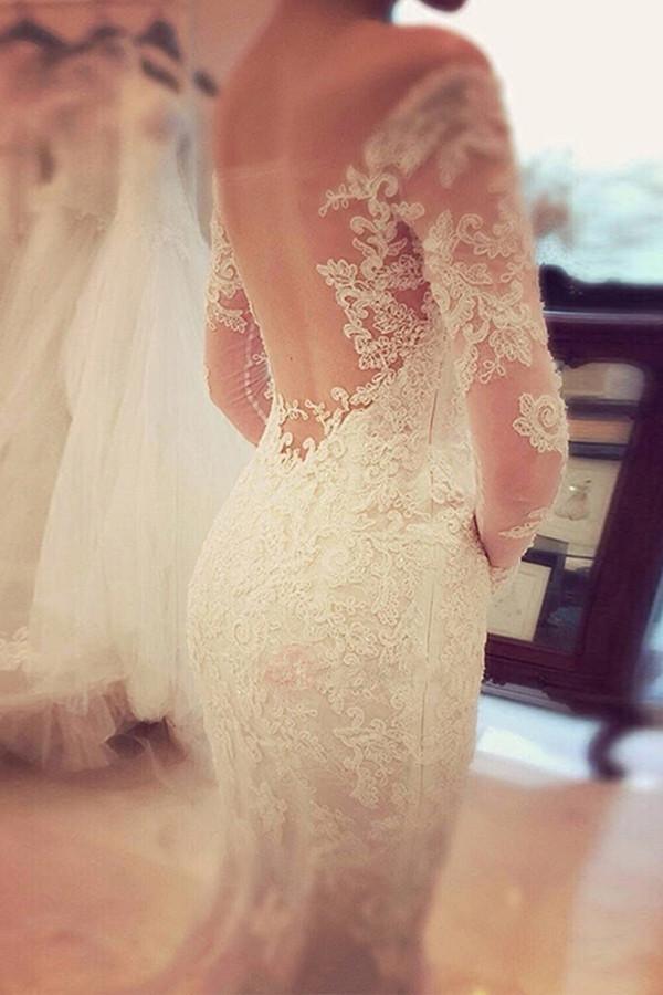 Wholesa Mermaid Charming Off The Shoulder Long Sleeves Lace Wedding Dress