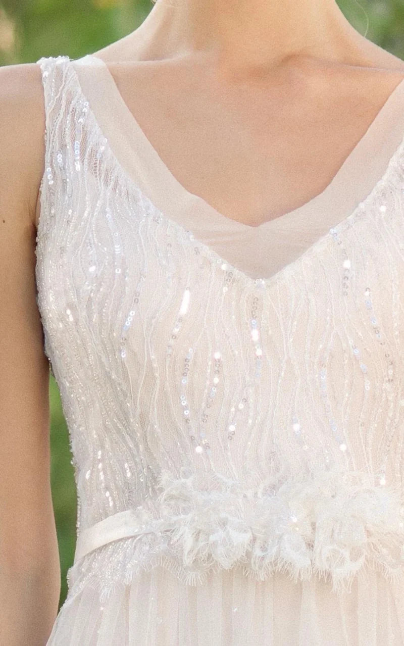 Wholesa A-line Chiffon Tulle Lace Weddig Dress With Beading Sequins