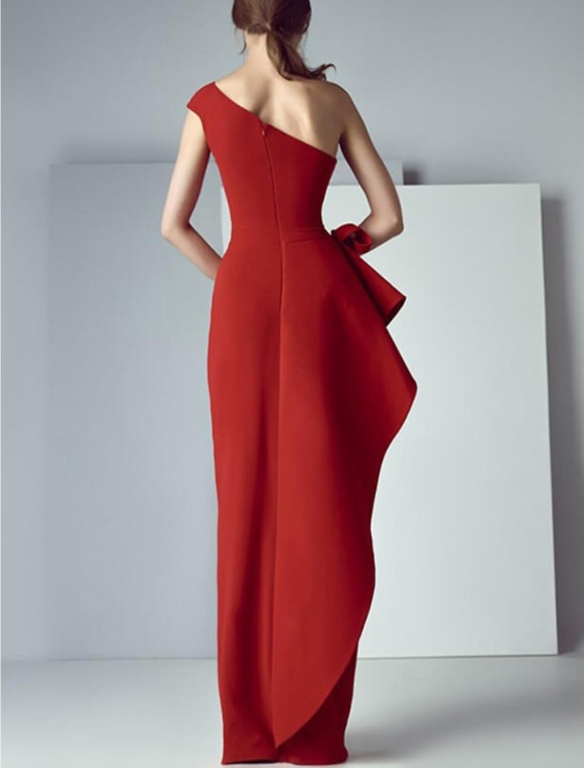 Wholesa Sheath / Column Beautiful Back Elegant Engagement Formal Evening Dress One Shoulder Sleeveless Floor Length Satin with Draping