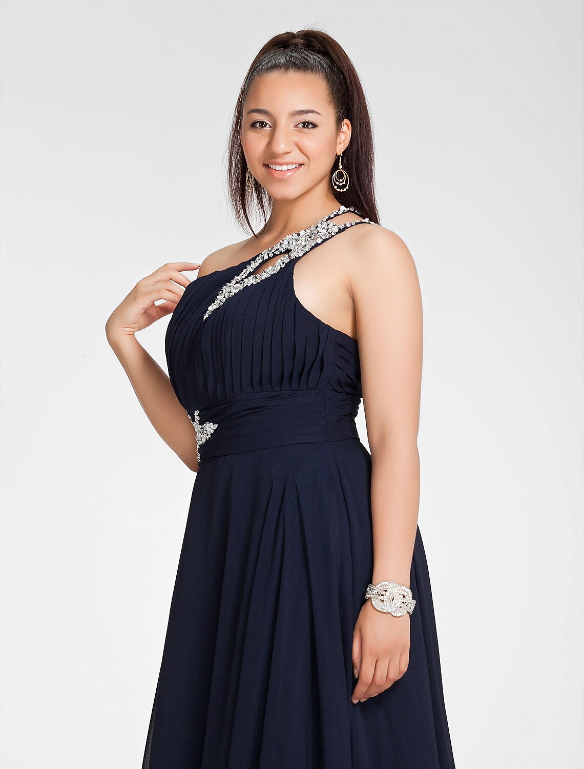 Wholesa A-Line Cut Out Dress Wedding Guest Prom Sweep / Brush Train Sleeveless One Shoulder Chiffon with Ruched Beading