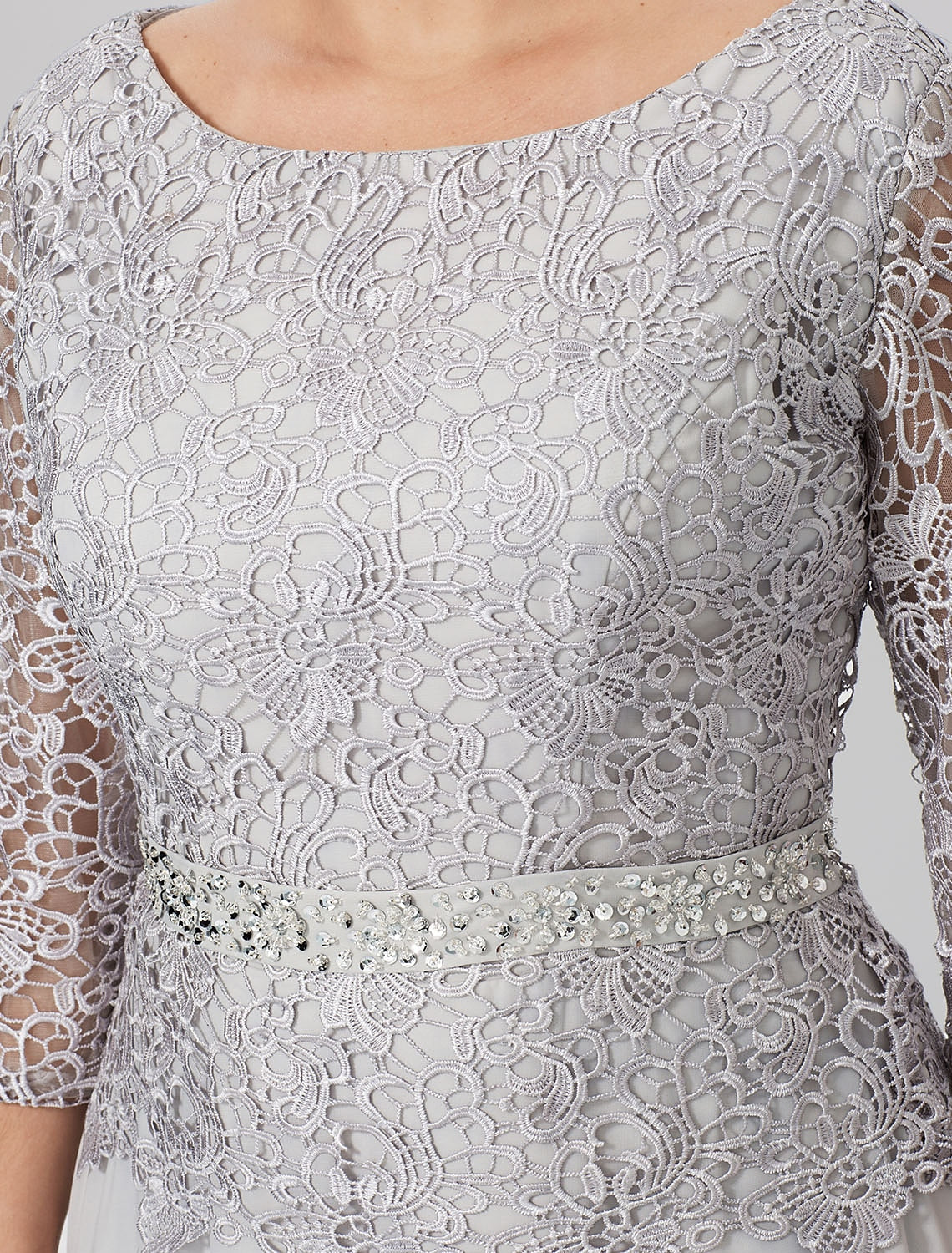 wholesale  Sheath / Column Mother of the Bride Dress Formal Plus Size Elegant Jewel Neck Floor Length Chiffon Corded Lace 3/4 Length Sleeve No with Lace