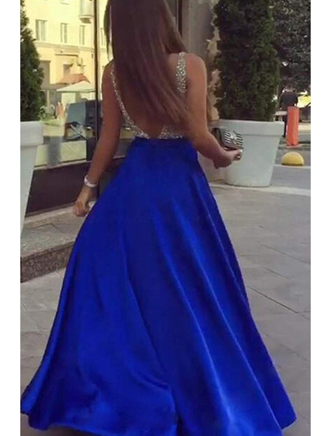 wholesale  A-Line Prom Dresses Sparkle & Shine Dress Formal Prom Floor Length Sleeveless V Neck Pocket Stretch Satin Backless V Back with Beading Pocket