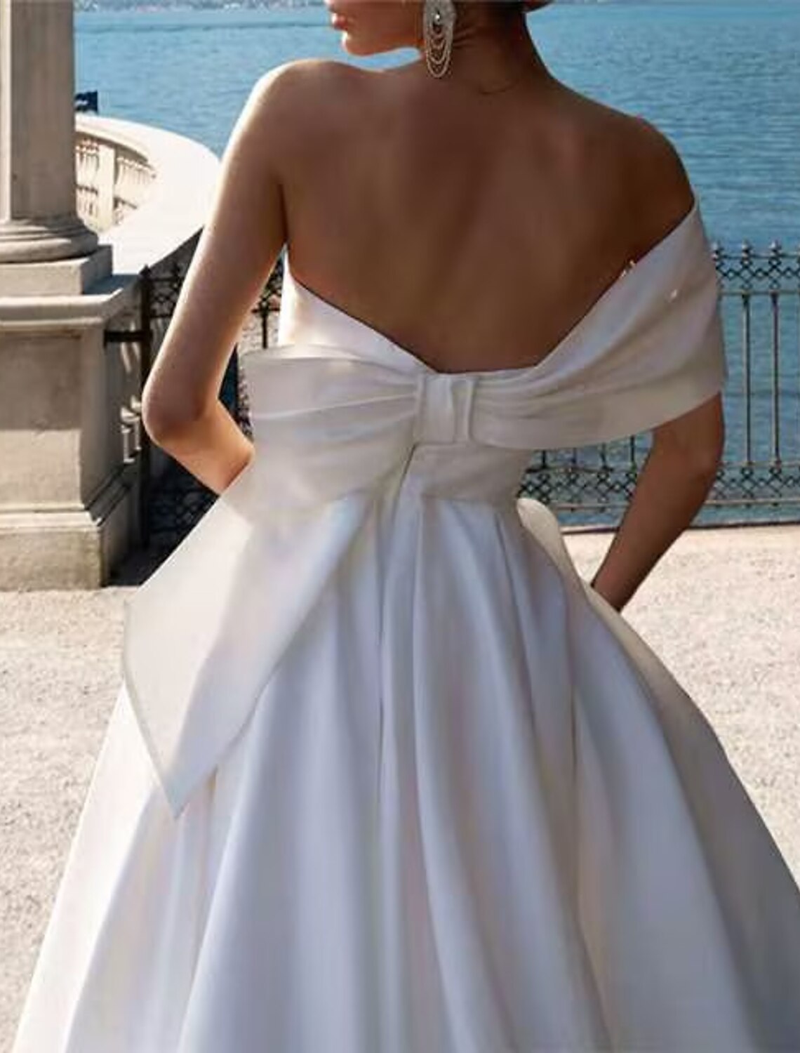 Wholesa Beach Wedding Dresses A-Line One Shoulder Cap Sleeve Court Train Satin Bridal Gowns With Bow(s) Pleats
