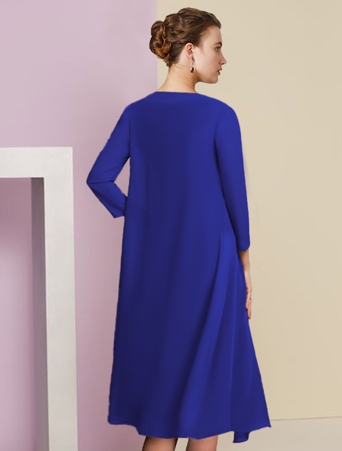 wholesale  Two Piece Sheath / Column Mother of the Bride Dress Formal Wedding Guest Vintage Elegant V Neck Knee Length Chiffon Lace Half Sleeve Jacket Dresses with Appliques