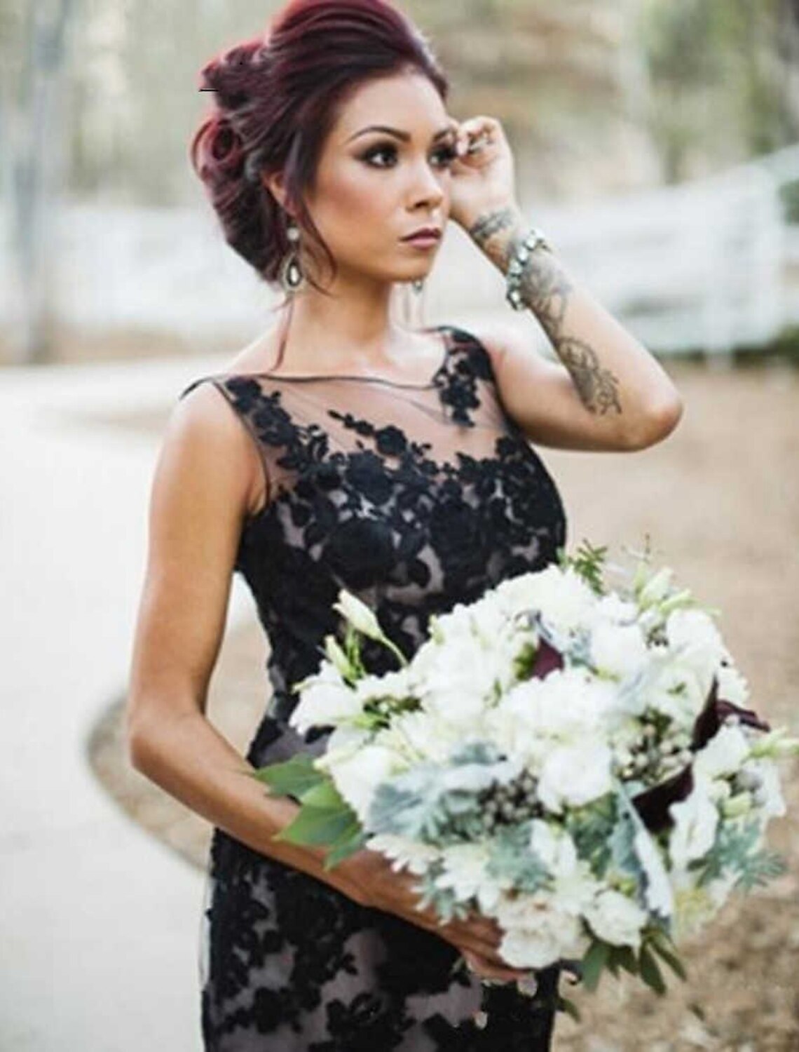 wholesale  Engagement Gothic Black Wedding Dresses Formal Mermaid / Trumpet Illusion Neck Sleeveless Court Train Satin Bridal Gowns With Appliques Summer Fall Halloween Wedding Party