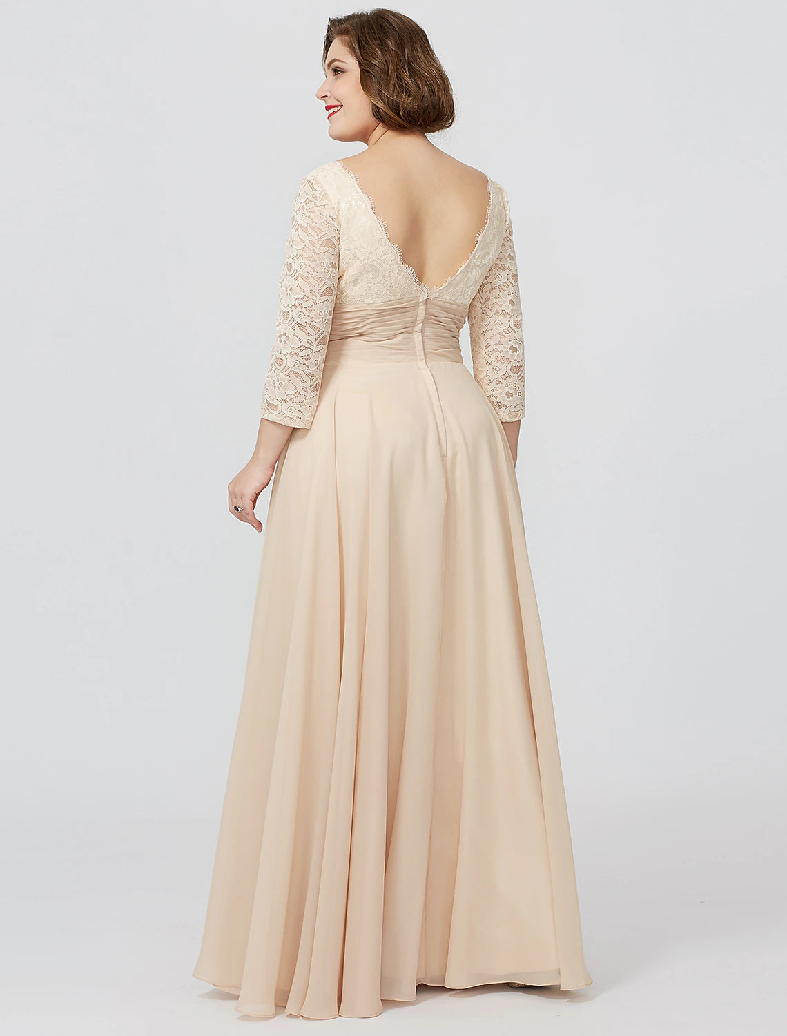 wholesale  Sheath / Column Mother of the Bride Dress Formal Classic & Timeless Elegant & Luxurious Plus Size Square Neck Floor Length Chiffon Metallic Lace 3/4 Length Sleeve No with Sash / Ribbon Flower