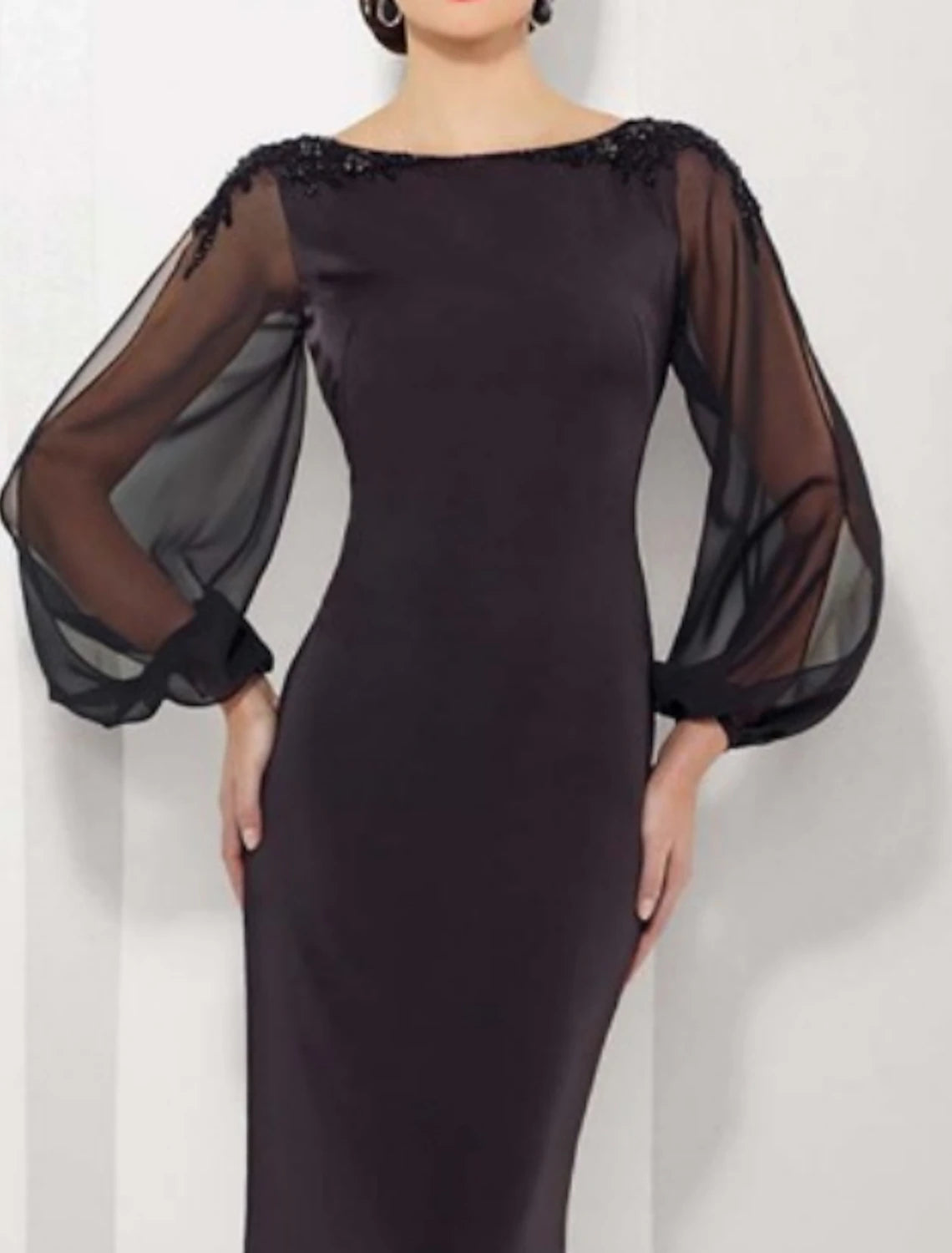 Wholesa Mermaid / Trumpet Mother of the Bride Dress Elegant Jewel Neck Floor Length Satin Tulle Long Sleeve with Appliques