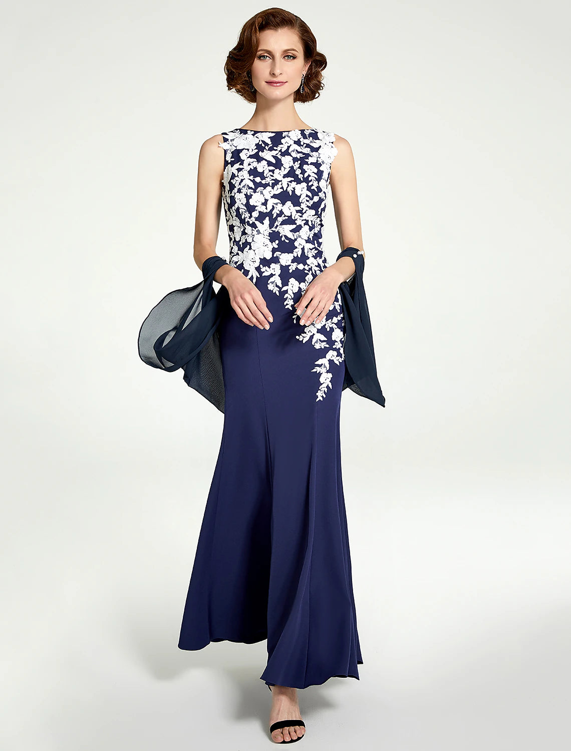 wholesale  Mermaid / Trumpet Mother of the Bride Dress Jewel Neck Floor Length Chiffon Lace Sleeveless with Lace