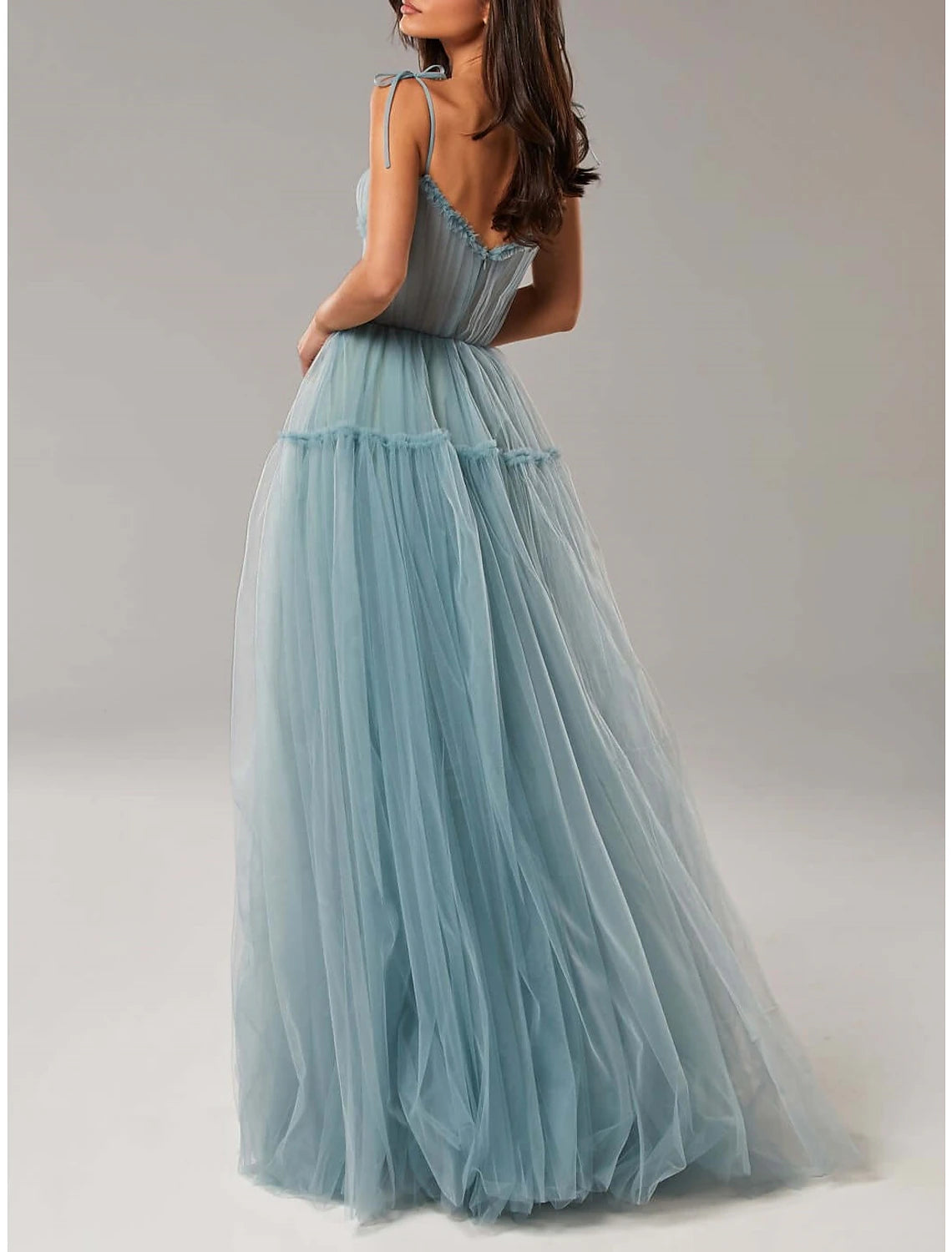 wholesale  A-Line Prom Party Dress Elegant Dress Wedding Guest Prom Floor Length Sleeveless Spaghetti Strap Tulle with Pleats Ruffles