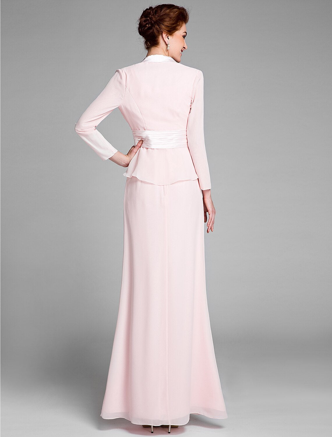 wholesale  Mermaid / Trumpet Mother of the Bride Dress Convertible Dress Scoop Neck Floor Length Chiffon Long Sleeve Wrap Included with Sash / Ribbon