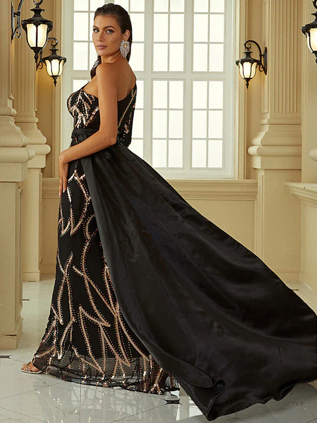 Wholesa Mermaid / Trumpet Evening Gown Sexy Dress Formal Court Train Long Sleeve One Shoulder Polyester with Sequin