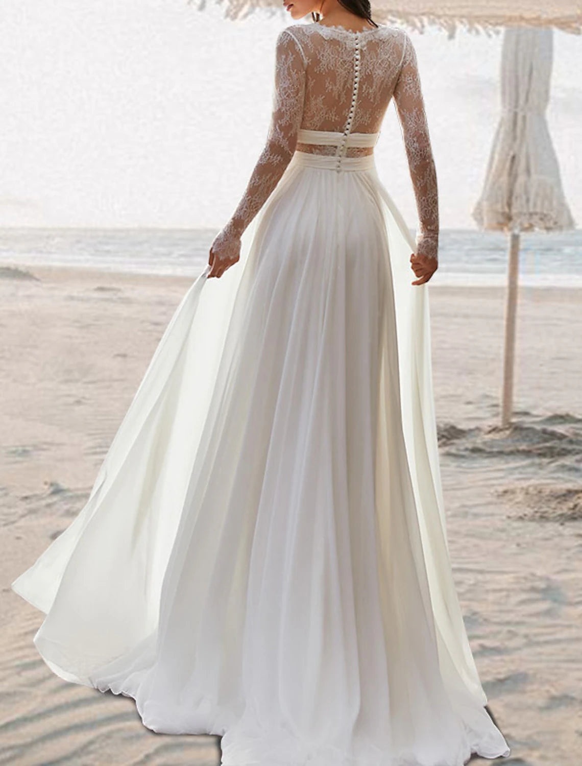 Wholesa Beach Open Back Boho Wedding Dresses A-Line V Neck Sleeveless Floor Length Chiffon Bridal Gowns With Pleats