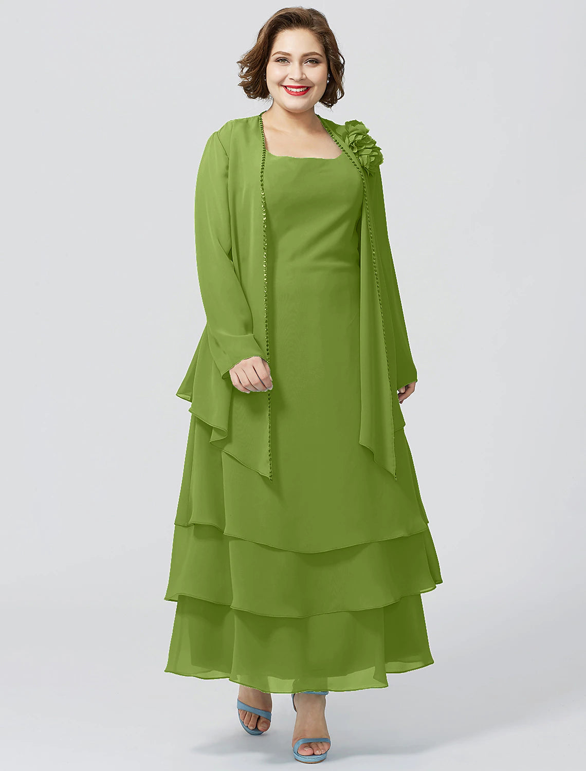 wholesale  A-Line Mother of the Bride Dress Formal Plus Size Elegant Scoop Neck Ankle Length Chiffon Sleeveless yes with Lace