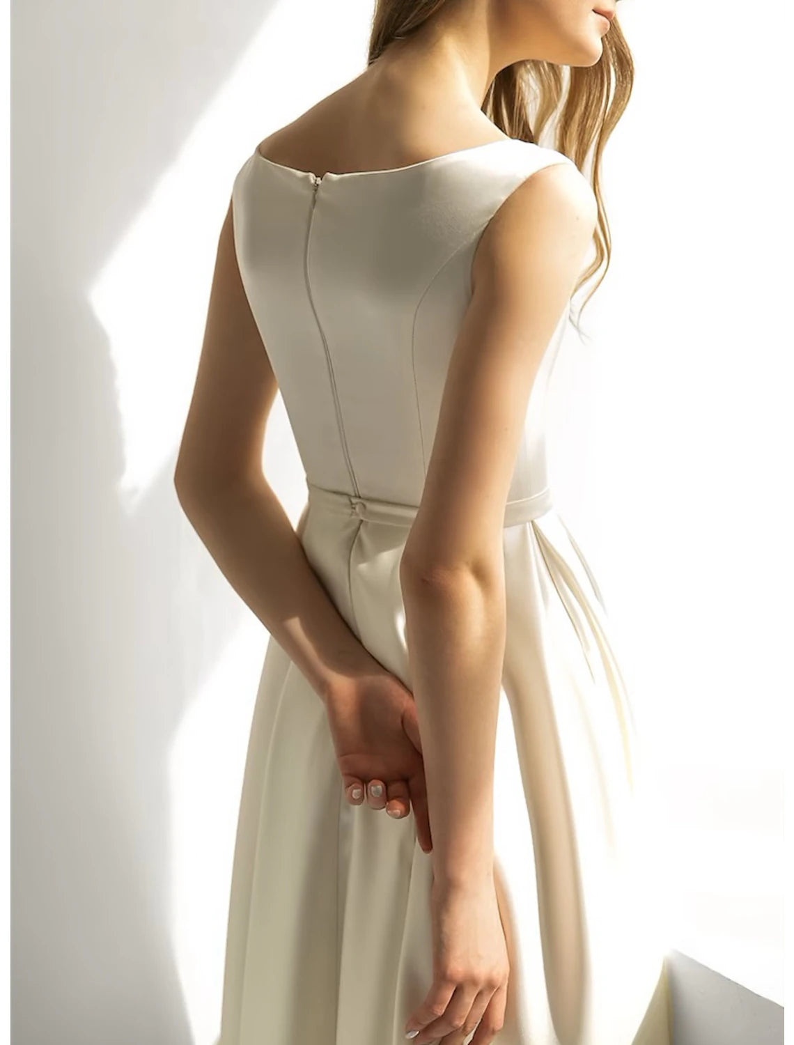 Wholesa Bridal Shower Simple Wedding Dresses Wedding Dresses A-Line Sweetheart Long Sleeve Tea Length Chiffon Bridal Gowns With Ruched Split Front