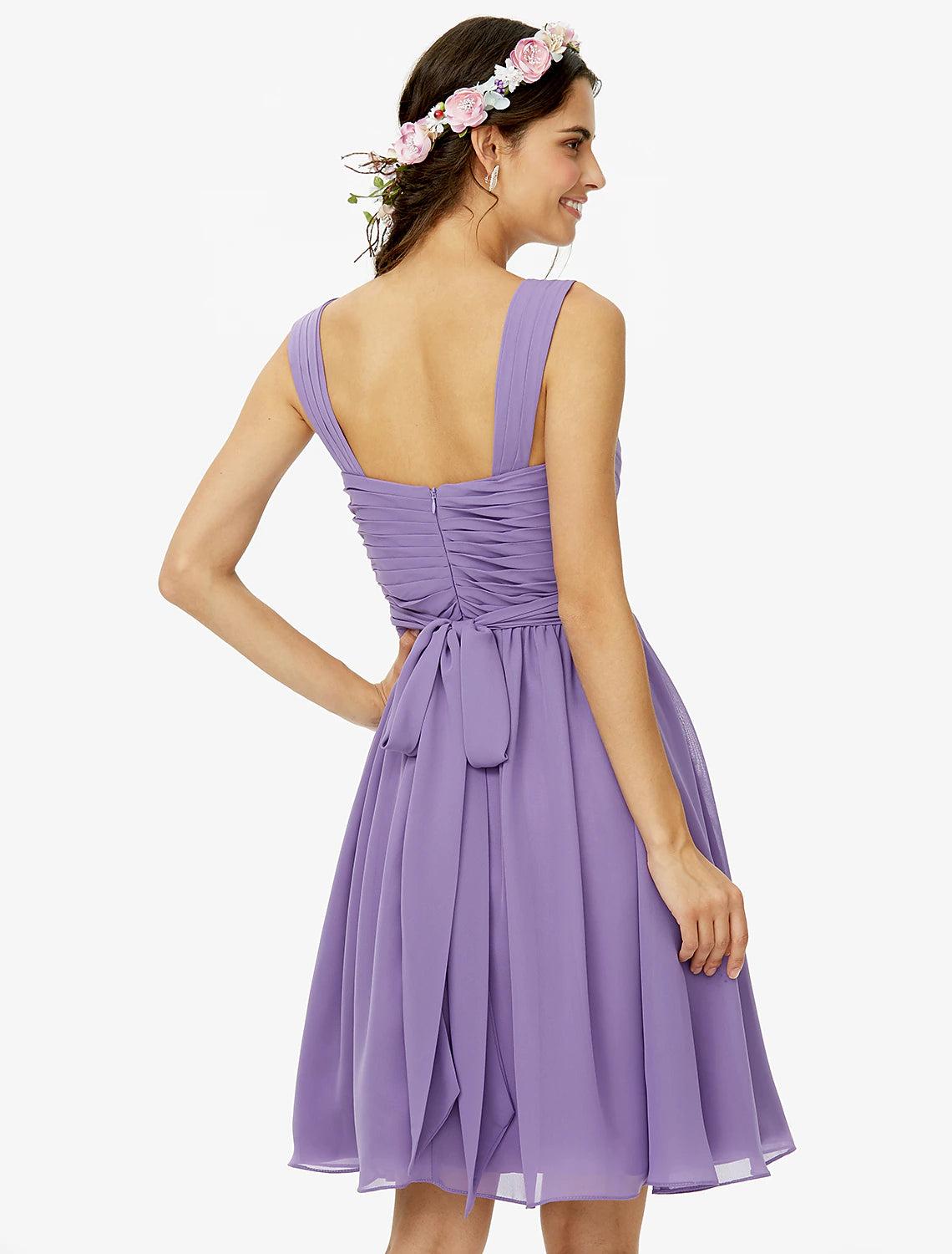 Wholesa  A-Line Bridesmaid Dress Straps Sleeveless Open Back Knee Length Chiffon with Sash / Ribbon / Bow(s) / Criss Cross