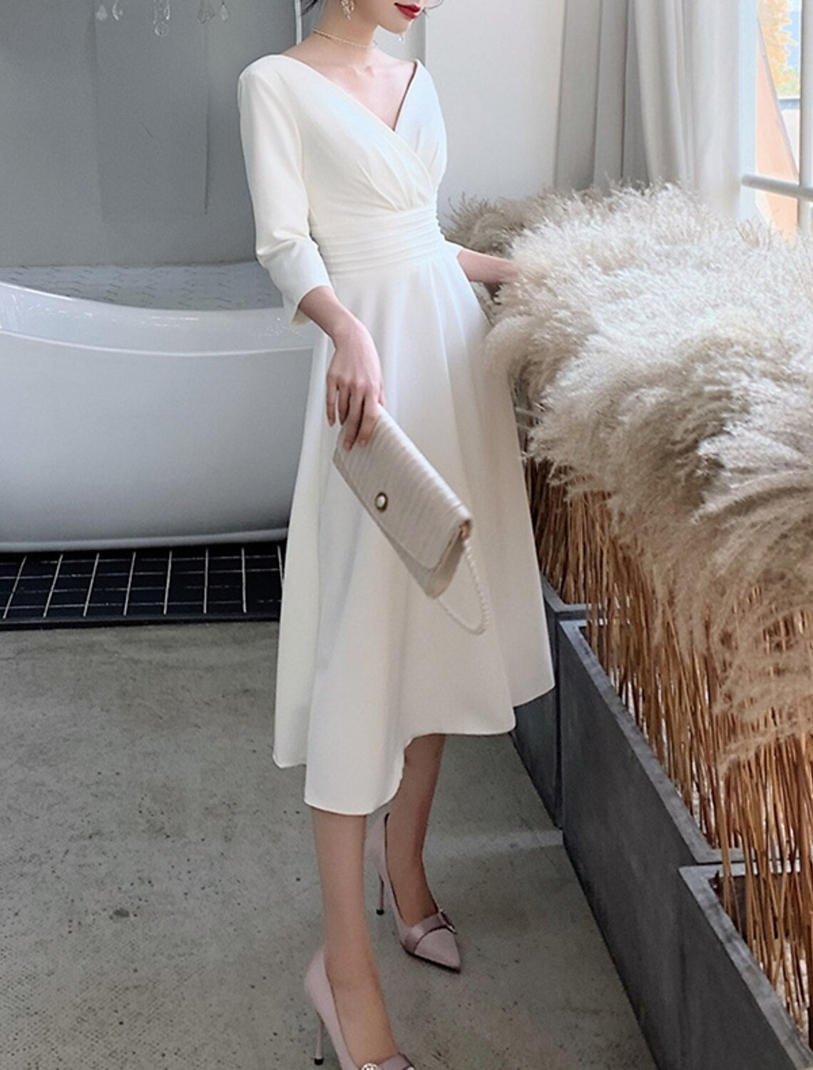 Wholesa Reception Vintage 1940s / 1950s Simple Wedding Dresses Wedding Dresses A-Line Illusion Neck Cap Sleeve Ankle Length Lace Bridal Gowns With Ruched Appliques