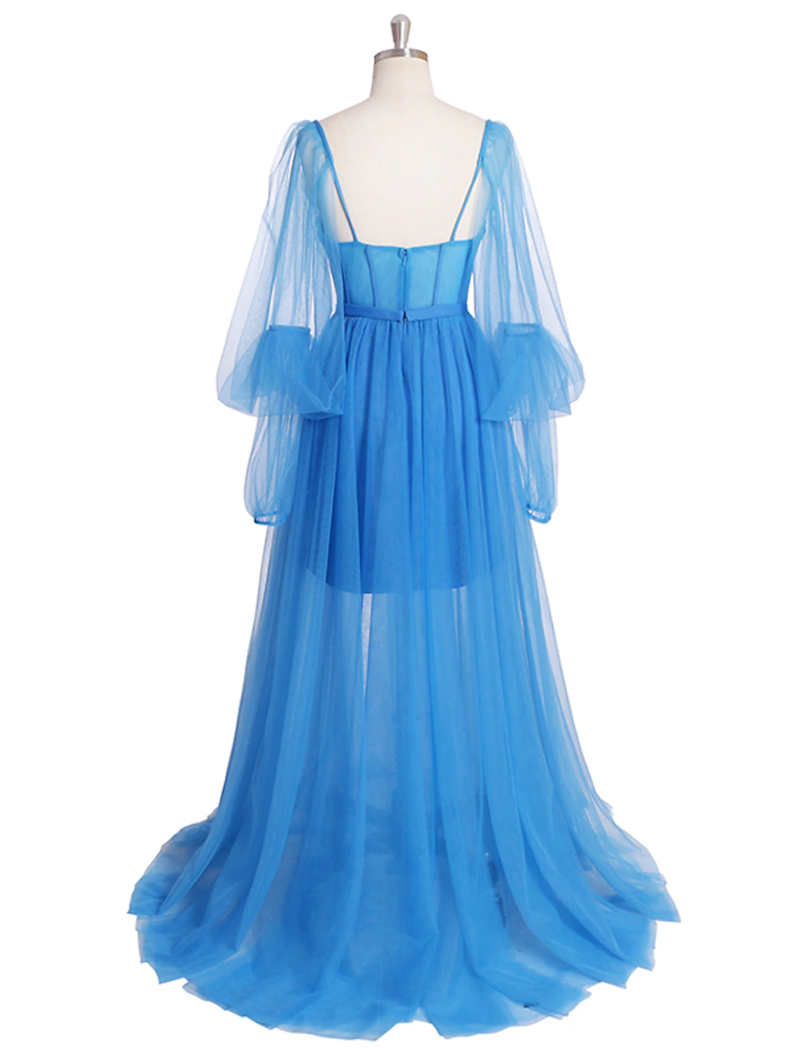 wholesale  A-Line Corsets Luxurious Elegant Engagement Formal Evening Birthday Dress Scoop Neck Long Sleeve Sweep / Brush Train Tulle with Pleats Slit