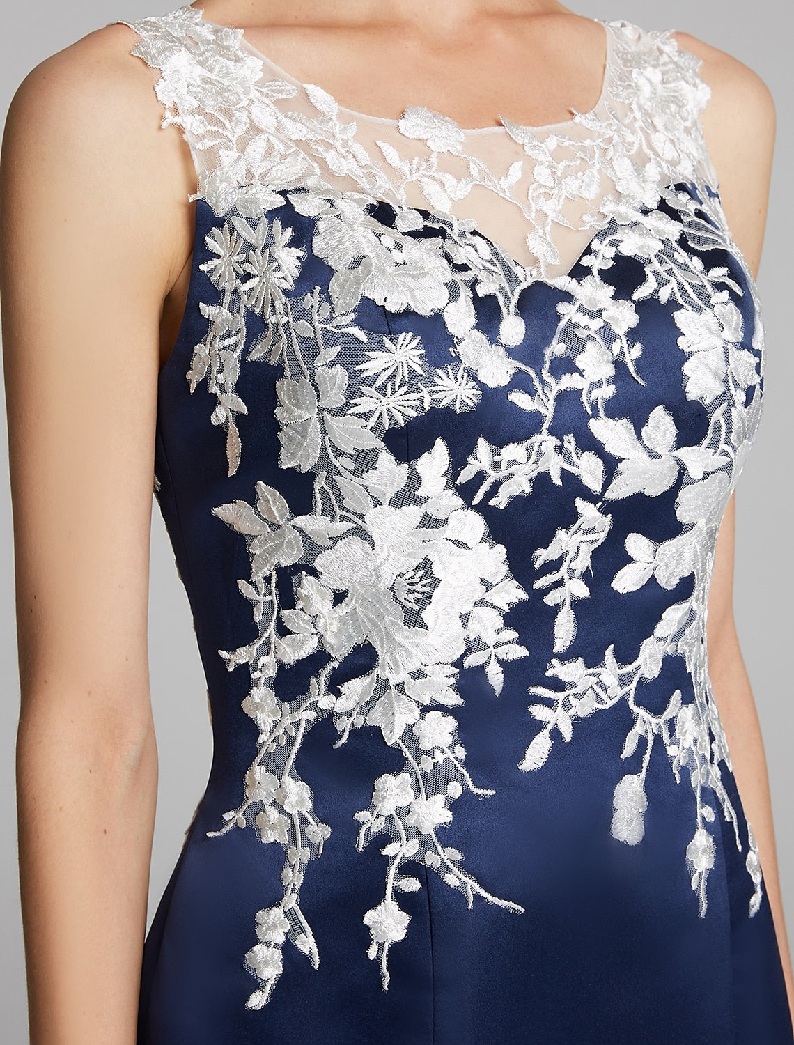 wholesale  Sheath / Column Mother of the Bride Dress Wrap Included Jewel Neck Knee Length Satin Lace Sleeveless with Appliques