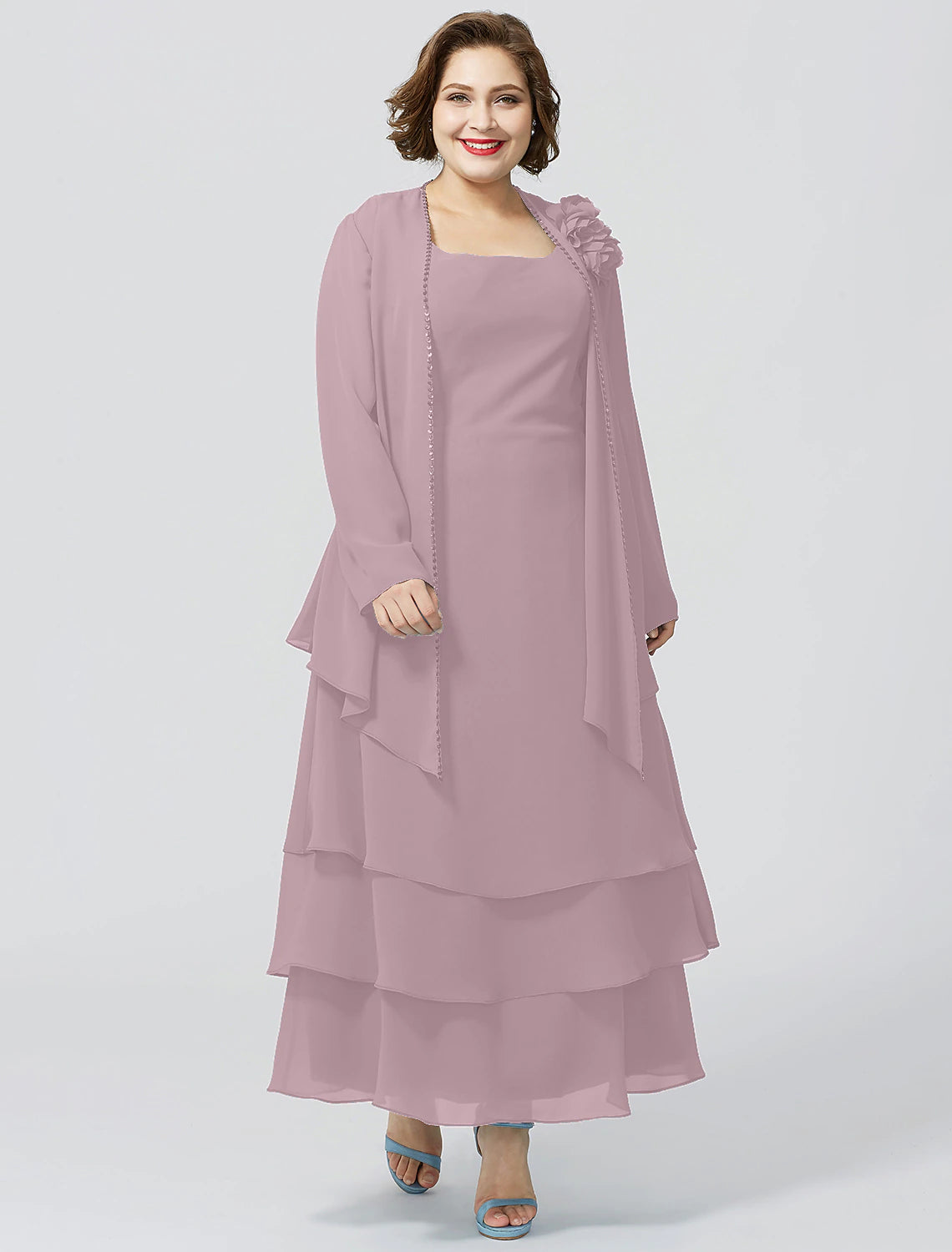 wholesale  A-Line Mother of the Bride Dress Formal Plus Size Elegant Scoop Neck Ankle Length Chiffon Sleeveless yes with Lace