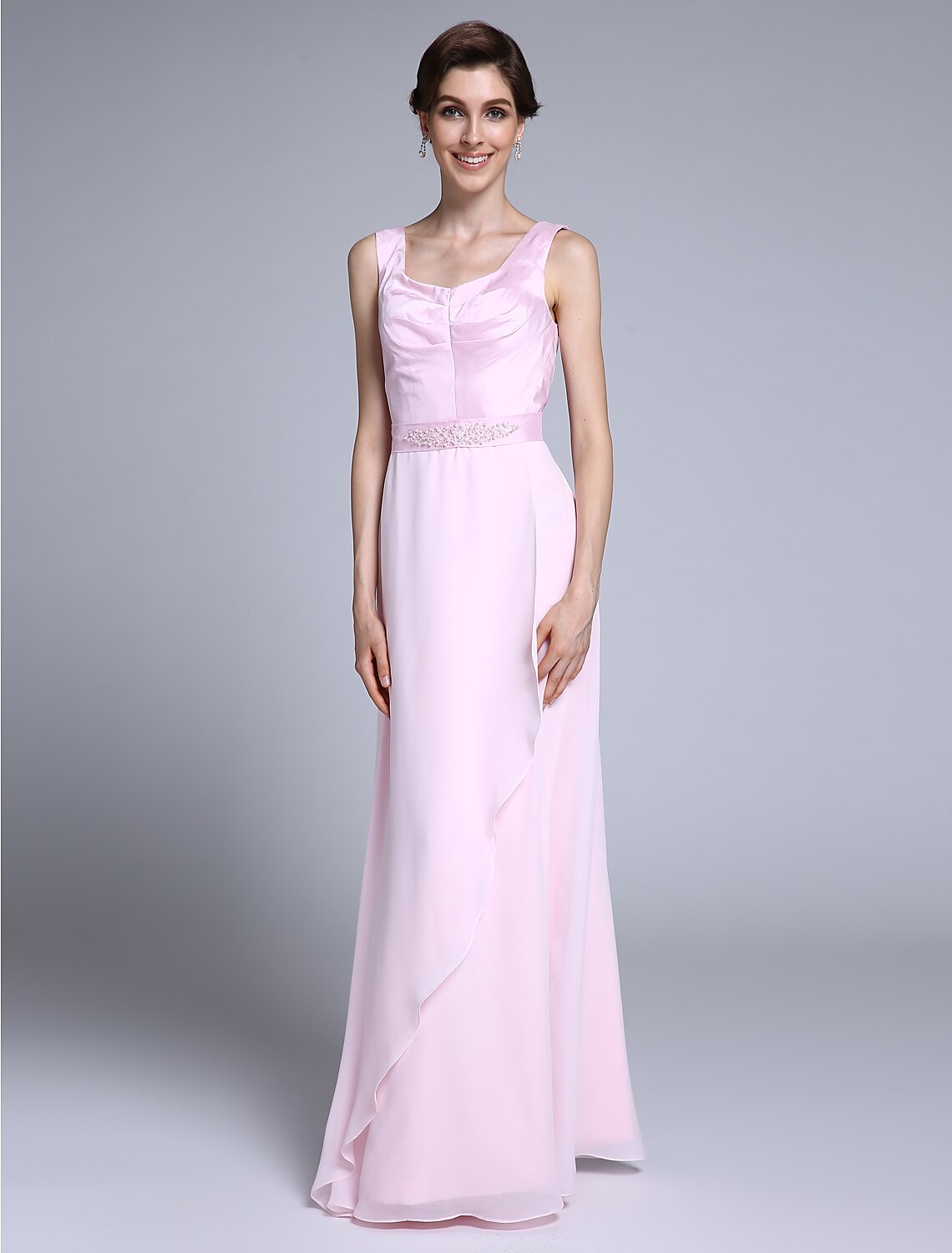 wholesale  Sheath / Column Mother of the Bride Dress Scoop Neck Floor Length Chiffon 3/4 Length Sleeve No with Beading