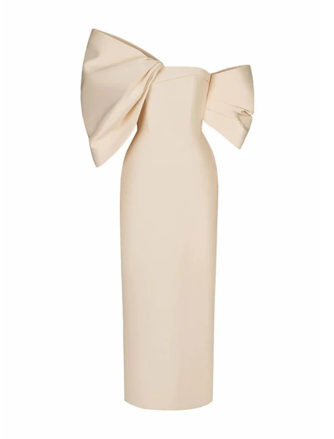 Wholesa  Sheath / Column Evening Gown Elegant Dress Formal Tea Length Half Sleeve Off Shoulder Satin with Bow(s) Ruched