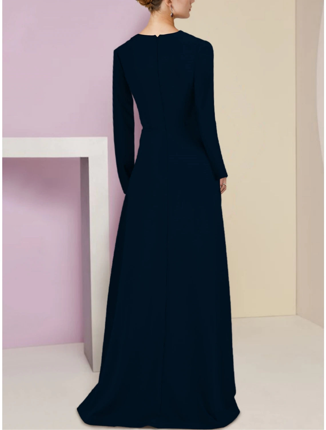 Wholesa Two Piece A-Line Mother of the Bride Dress Wedding Guest Elegant Party V Neck Sweep / Brush Train Stretch Chiffon Long Sleeve with Ruching Solid Color