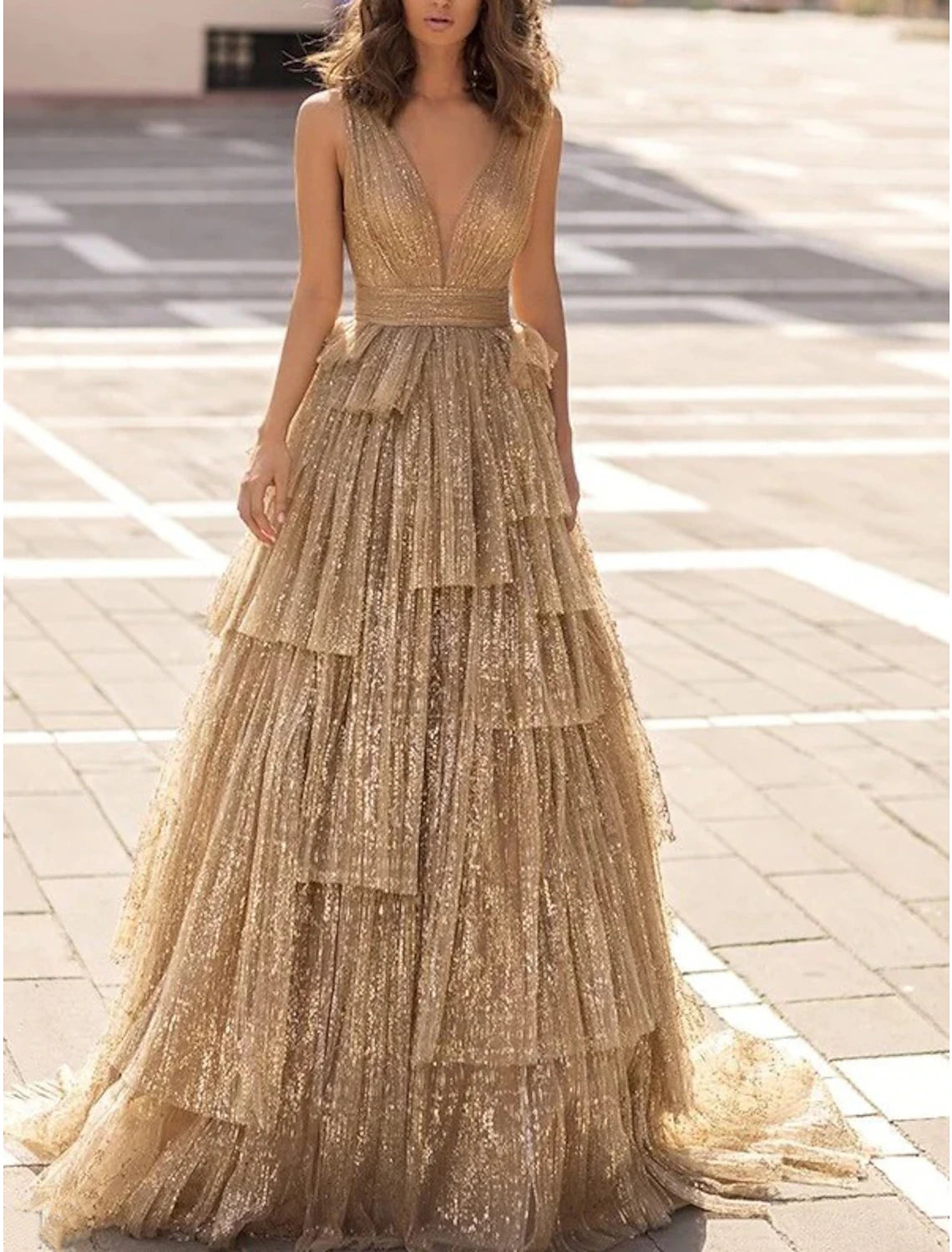 Wholesa  Ball Gown A-Line Prom Dresses Elegant Dress Formal Prom Floor Length Sleeveless V Neck Tulle with Ruched