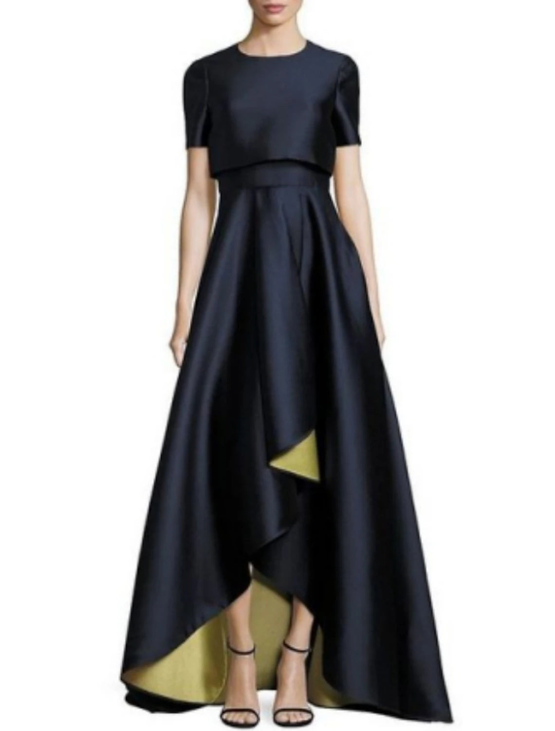 Wholesa Two Piece Sheath / Column Mother of the Bride Dress Wedding Guest Church Elegant Simple High Low Jewel Neck Asymmetrical Taffeta Short Sleeve with Pleats Solid Color