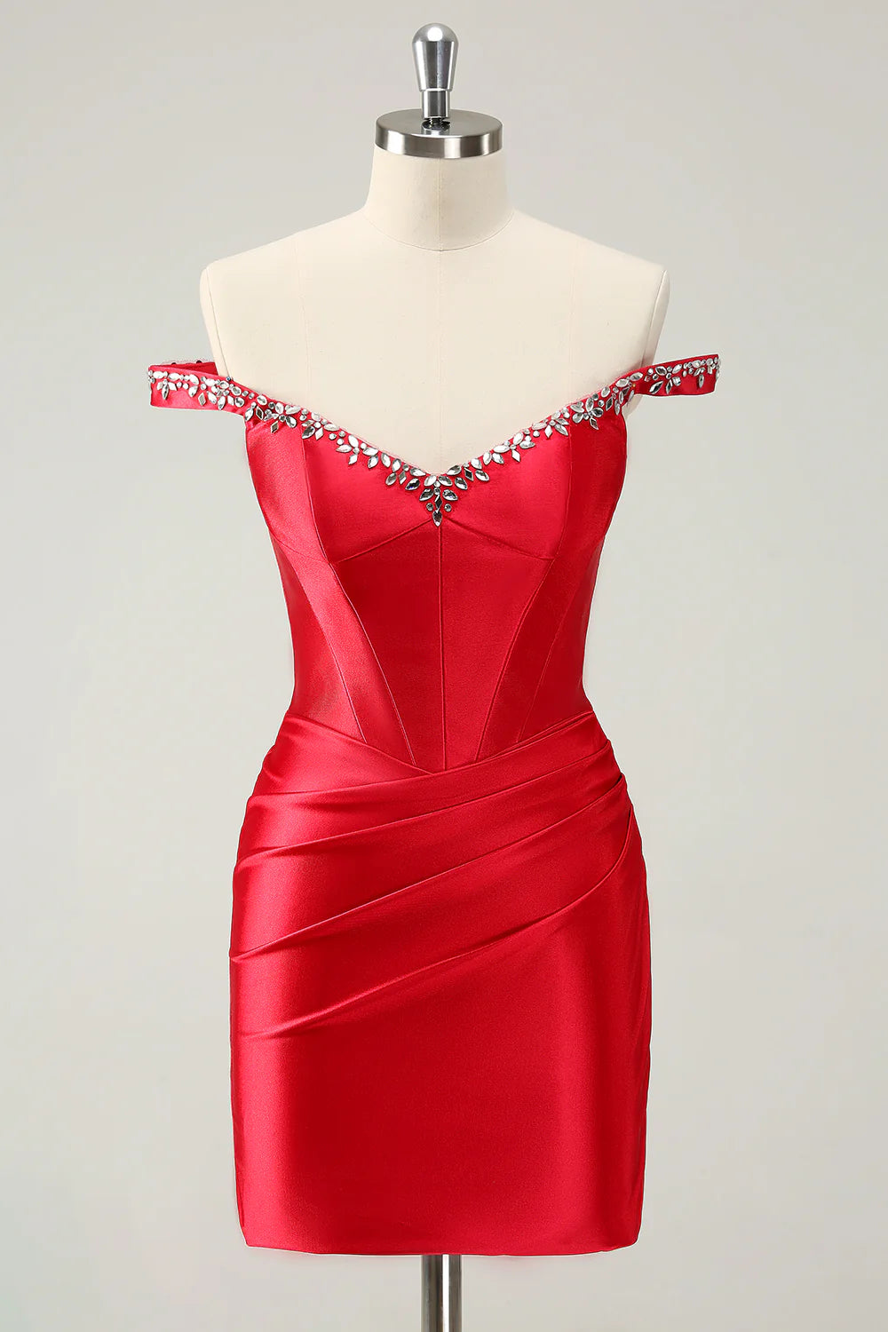 Wholesa Sparkly Tight Off-the-Shoulder Beaded Short Prom Dress Homecoming Dresses